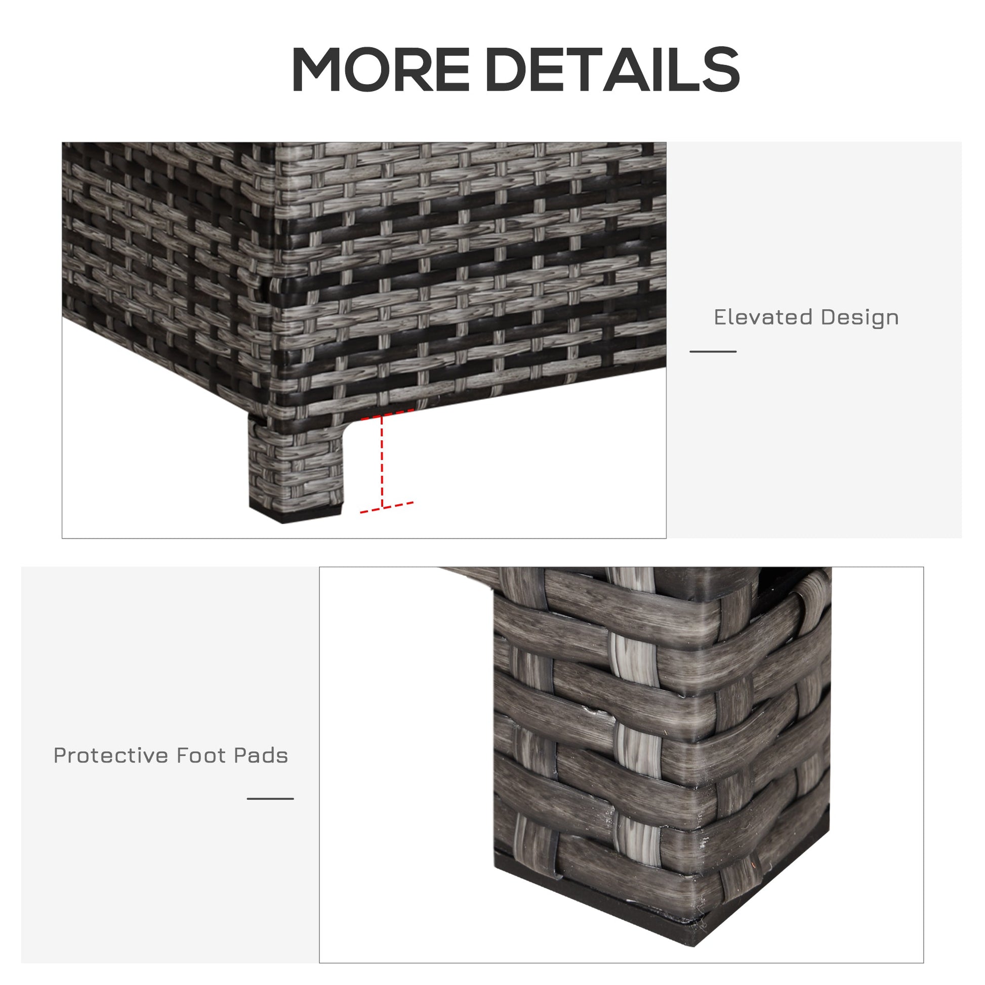 Rattan Coffee Table, Patio Side Table, Hand-woven Wicker Furniture with Tempered Glass Top Outdoor Garden Patio, Mixed Grey