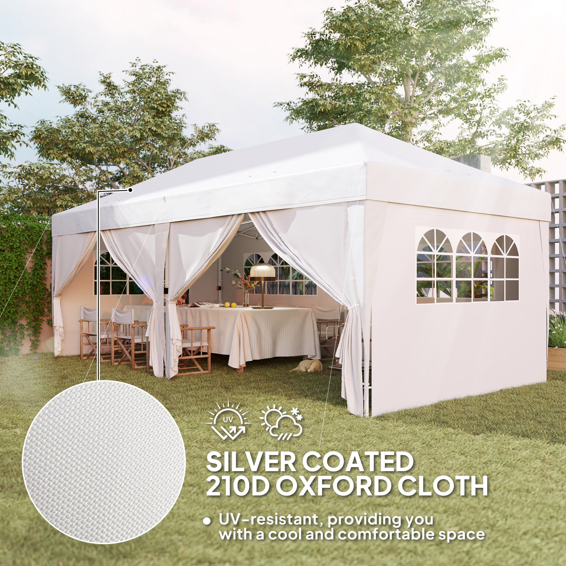10' x 20' Pop Up Canopy with 6 Walls, Outdoor Easy Up Canopy Party Tent with Steel Frame, Drainage Holes, Instant Garden Shade Shelter with Carrying Bag, White