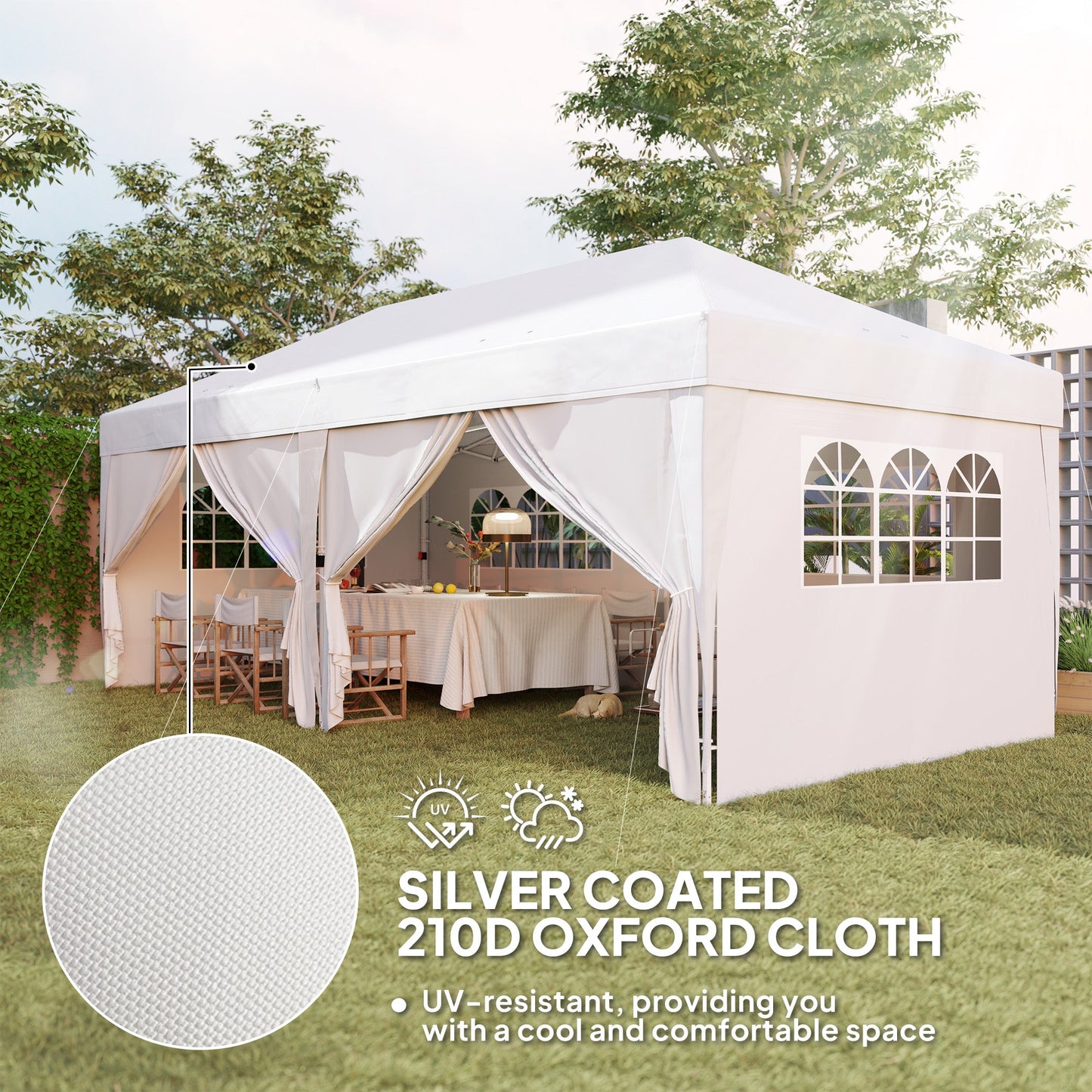 10' x 20' Pop Up Canopy with 6 Walls, Outdoor Easy Up Canopy Party Tent with Steel Frame, Drainage Holes, Instant Garden Shade Shelter with Carrying Bag, White