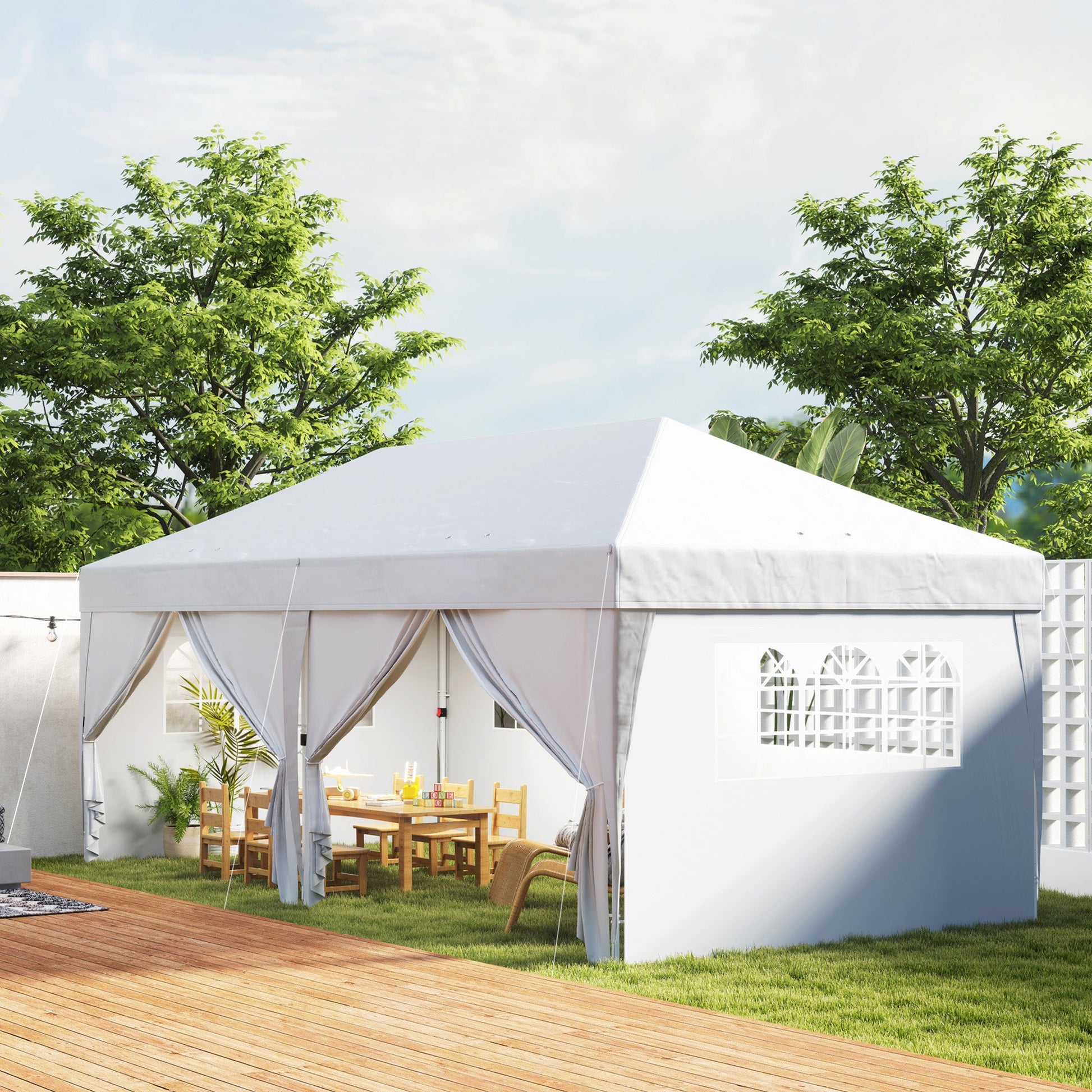 10' x 20' Pop Up Canopy with 6 Walls, Outdoor Easy Up Canopy Party Tent with Steel Frame, Drainage Holes, Instant Garden Shade Shelter with Carrying Bag, White