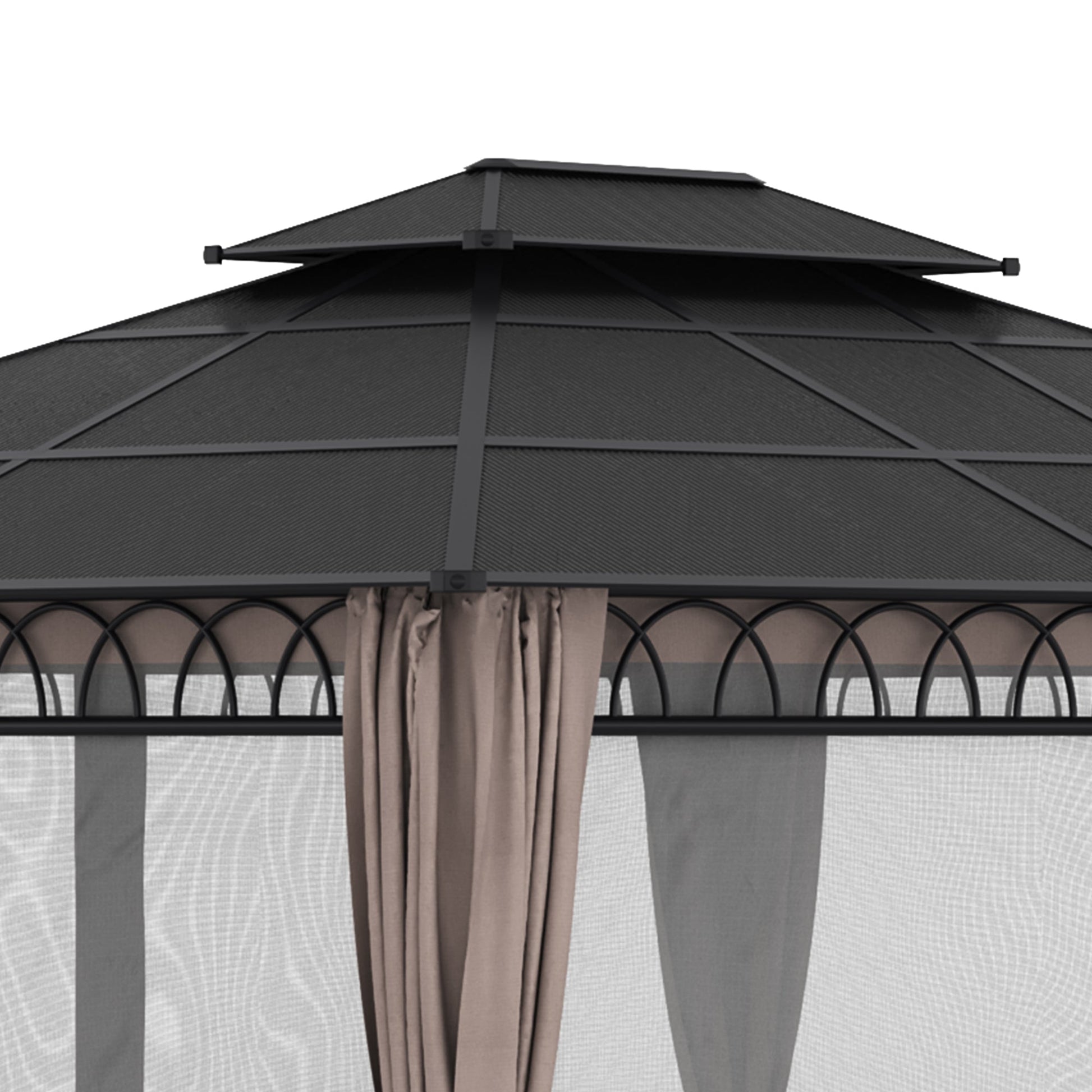 10' x 12' Outdoor Gazebo Canopy, Double Roof Hardtop Gazebo with Polycarbonate Roof, Steel Frame, Nettings and Curtains, for Garden, Lawn, Backyard and Deck, Khaki
