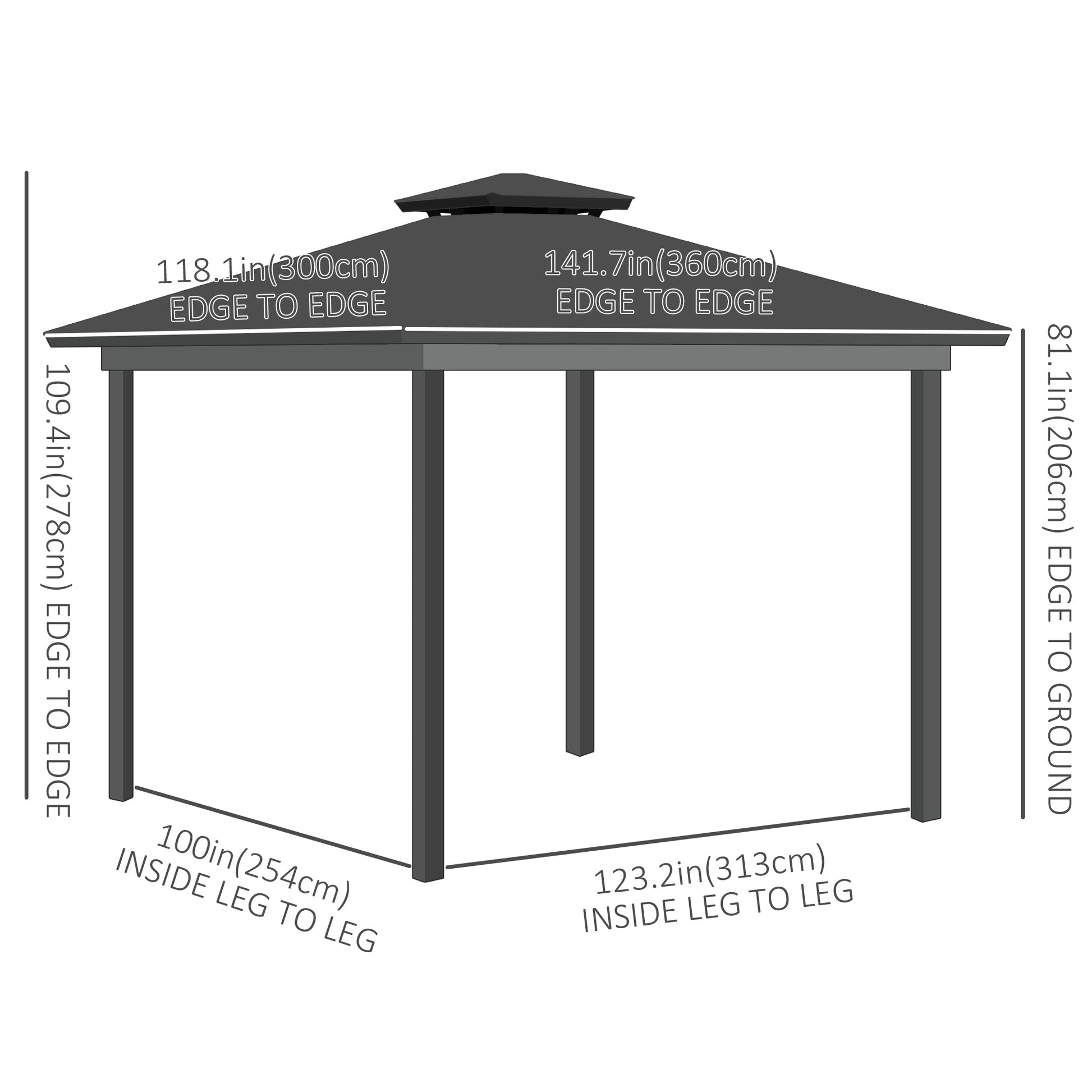 10' x 12' Outdoor Gazebo Canopy, Double Roof Hardtop Gazebo with Polycarbonate Roof, Steel Frame, Nettings and Curtains, for Garden, Lawn, Backyard and Deck, Khaki