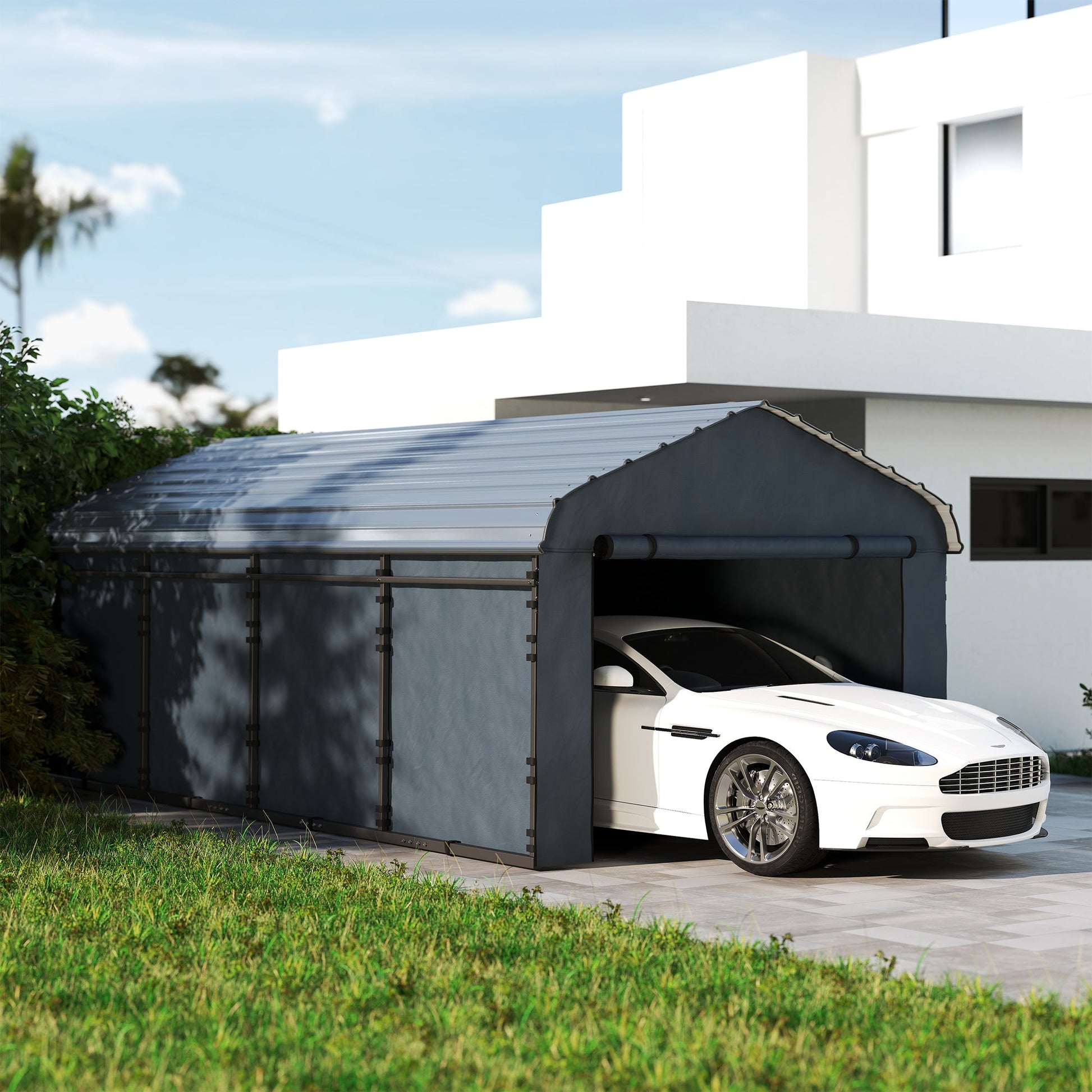 12' x 20' x 8.5' Heavy Duty Metal Carport, Waterproof Car Shelter Garage Canopy with Galvanized Metal Roof and Removable Sidewalls for Cars, Boats, Trucks and Tractors
