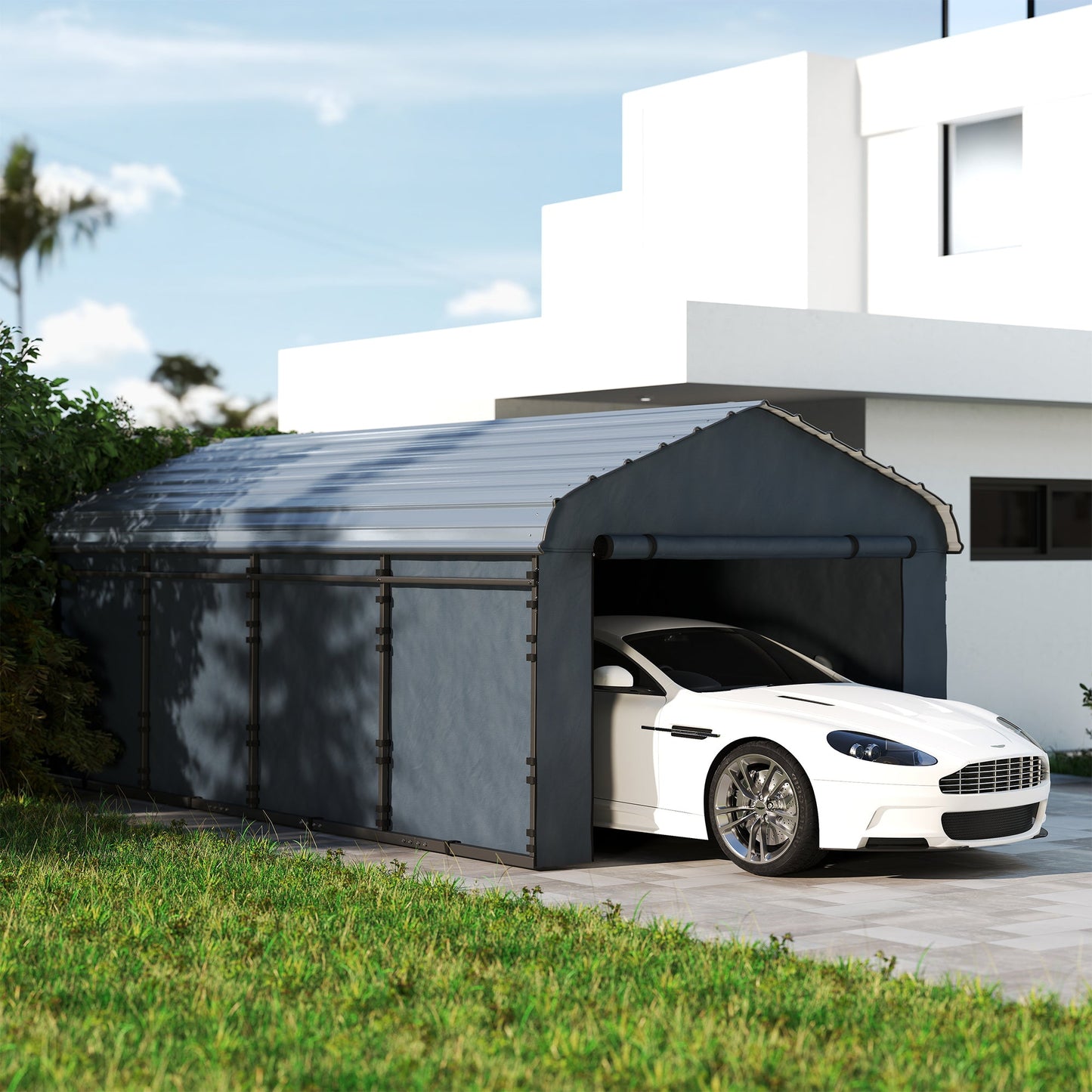 12' x 20' x 8.5' Heavy Duty Metal Carport, Waterproof Car Shelter Garage Canopy with Galvanized Metal Roof and Removable Sidewalls for Cars, Boats, Trucks and Tractors