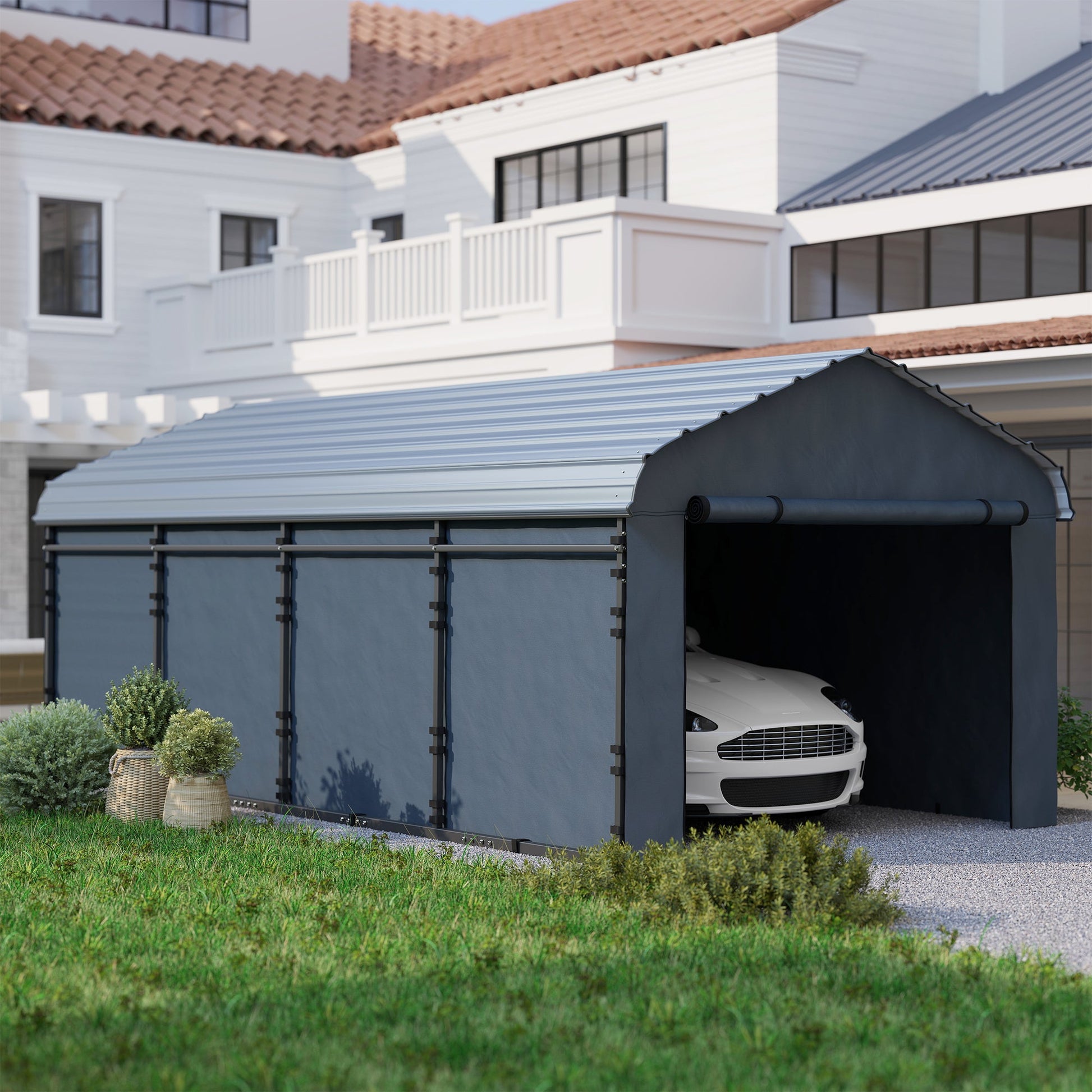 12' x 20' x 8.5' Heavy Duty Metal Carport, Waterproof Car Shelter Garage Canopy with Galvanized Metal Roof and Removable Sidewalls for Cars, Boats, Trucks and Tractors