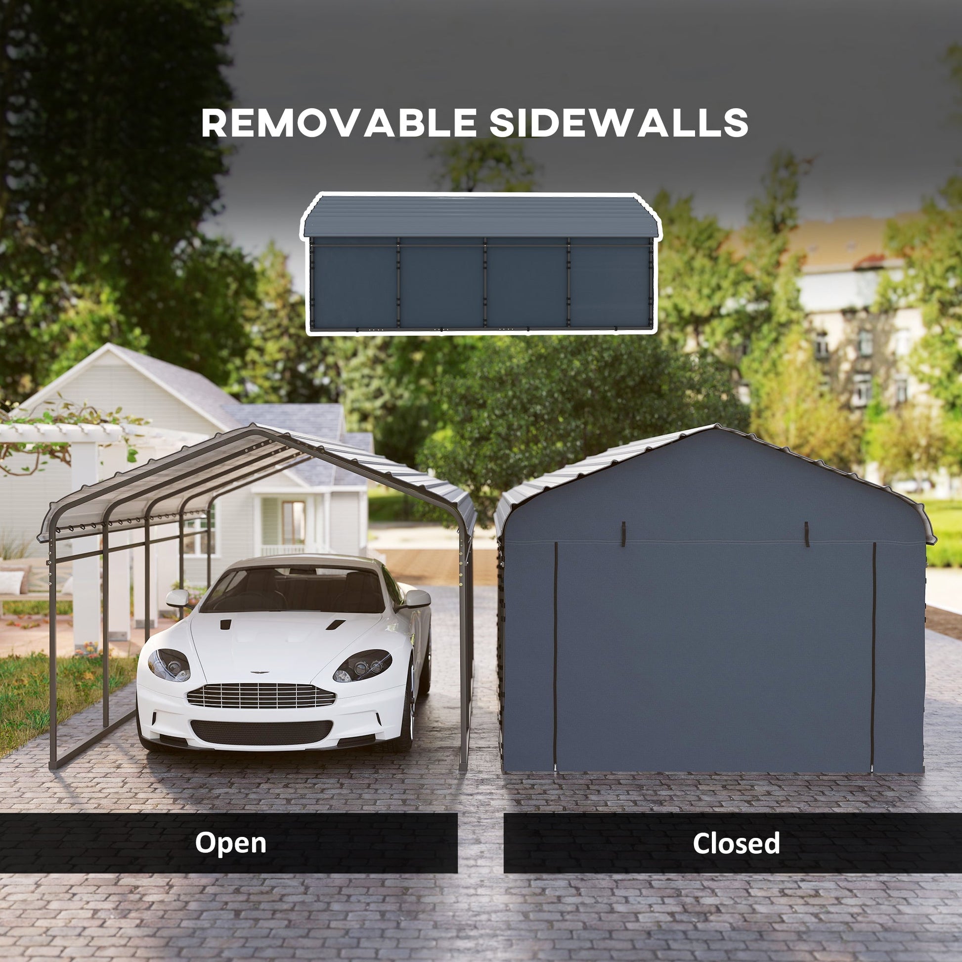 12' x 20' x 8.5' Heavy Duty Metal Carport, Waterproof Car Shelter Garage Canopy with Galvanized Metal Roof and Removable Sidewalls for Cars, Boats, Trucks and Tractors