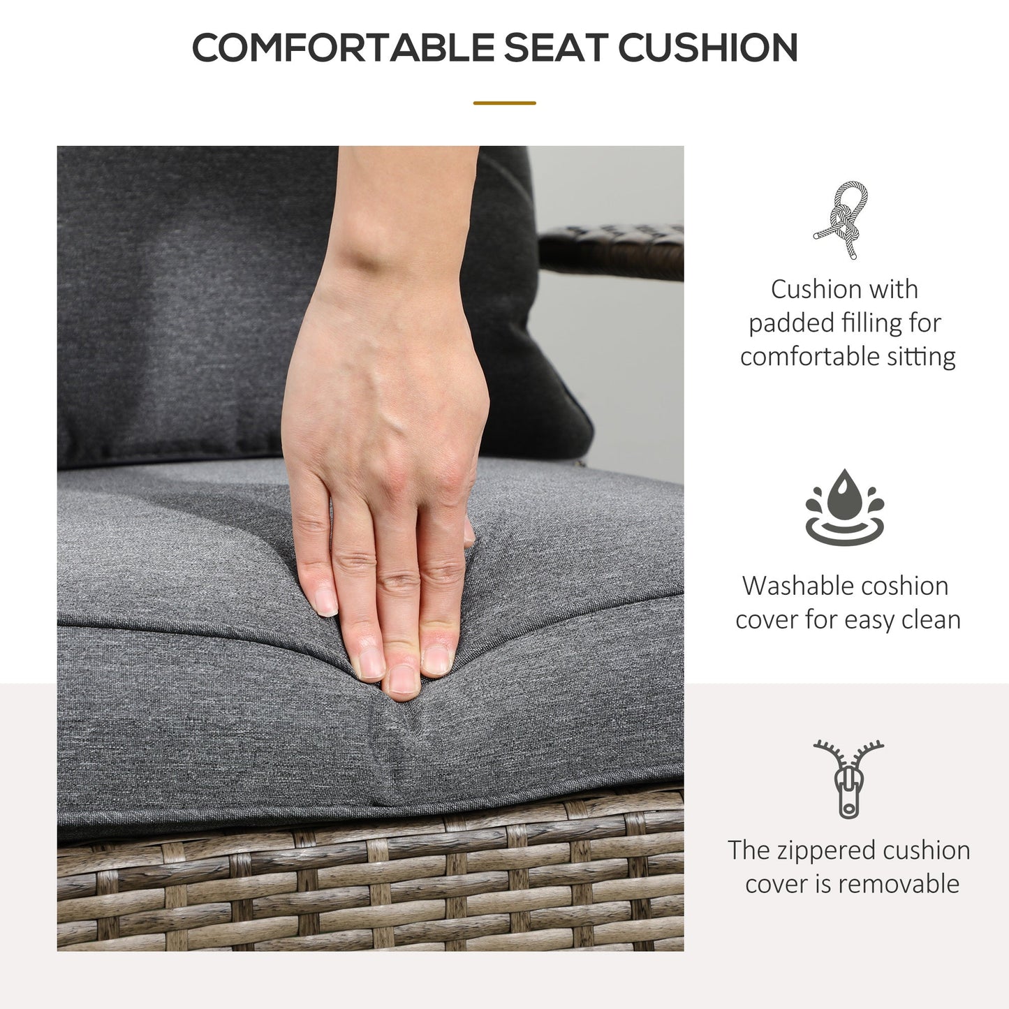 Patio Wicker Adirondack Chair, Outdoor PE Rattan Fire Pit Chair, Muskoka Chair w/ Soft Cushions, Tall Curved Backrest and Comfortable Armrests for Deck Garden, Mixed Grey