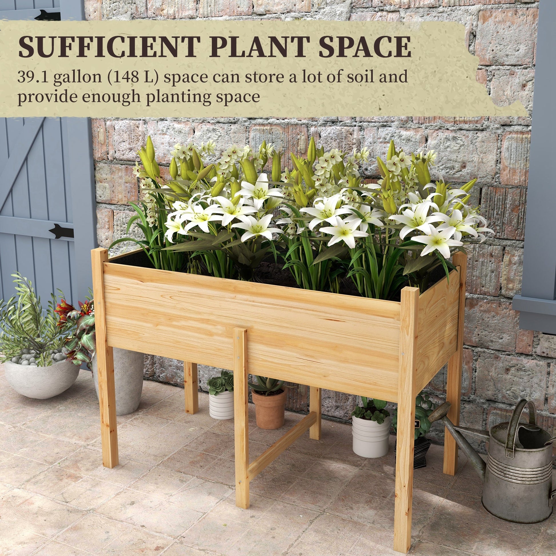 Wooden Raised Garden Bed with Drain Holes, Bed Liner for Vegetables, Flowers, Herbs, Outdoor Elevated Planter Box with Legs for Backyard Patio, 45.3"x21.7"x31.5", Natural