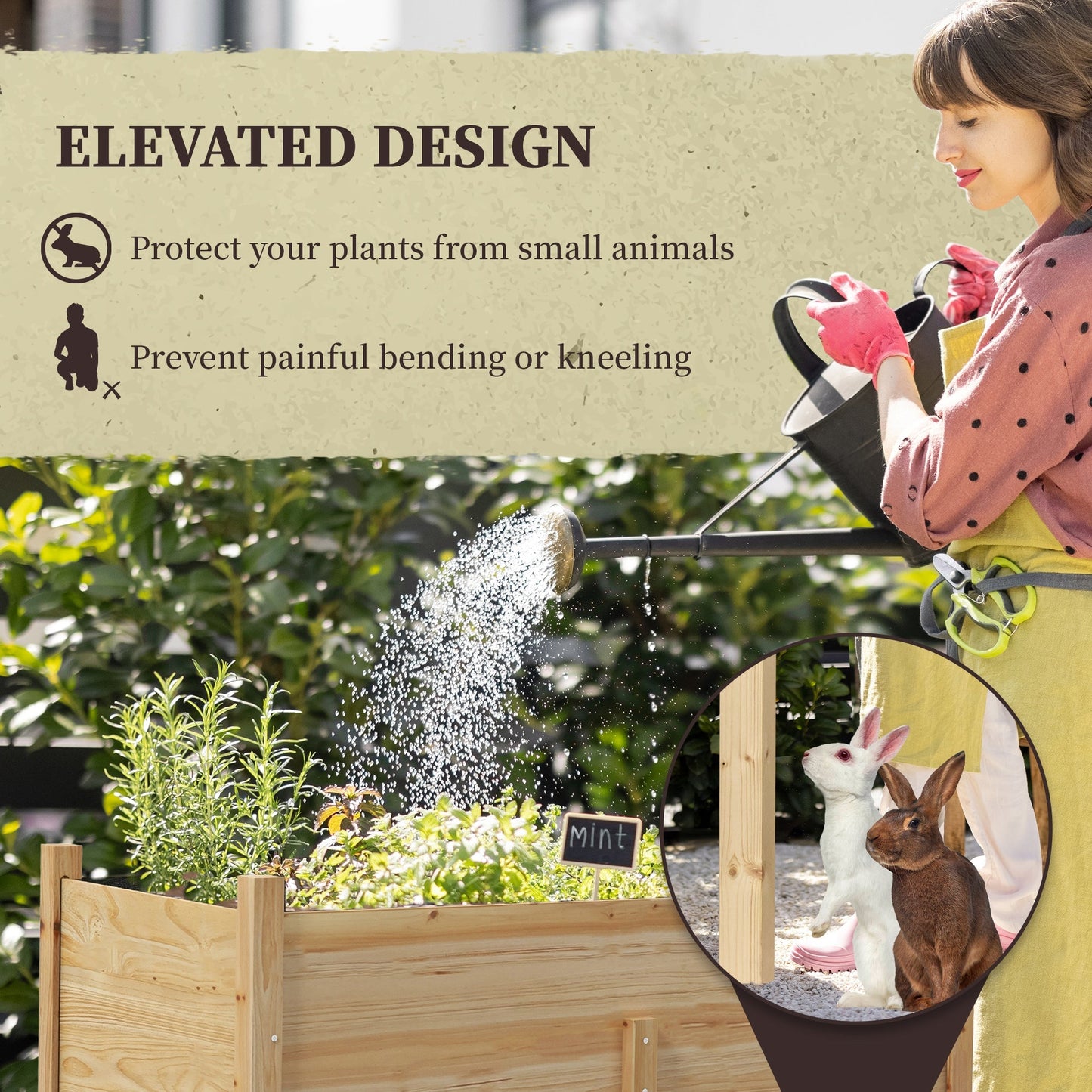 Wooden Raised Garden Bed with Drain Holes, Bed Liner for Vegetables, Flowers, Herbs, Outdoor Elevated Planter Box with Legs for Backyard Patio, 45.3"x21.7"x31.5", Natural