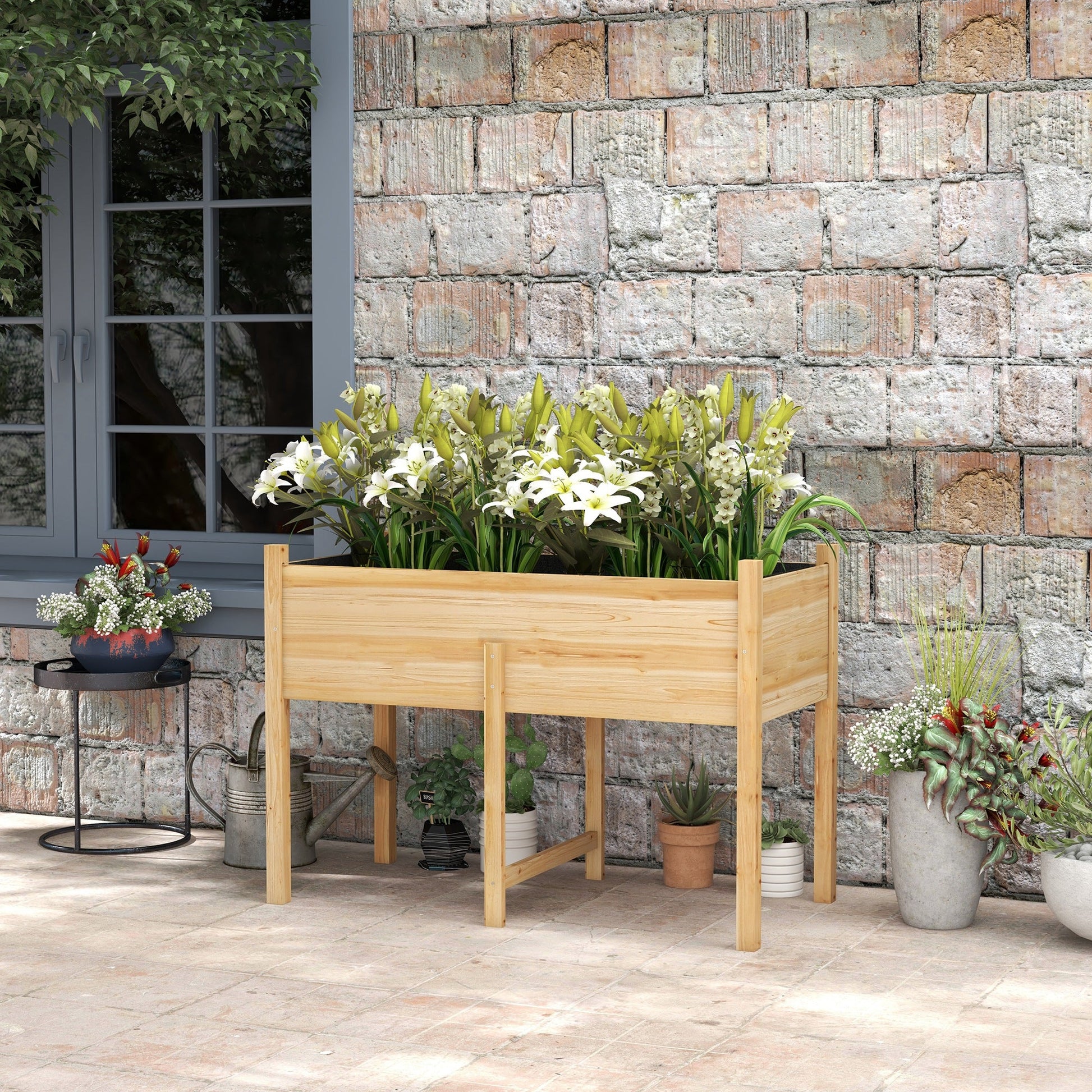 Wooden Raised Garden Bed with Drain Holes, Bed Liner for Vegetables, Flowers, Herbs, Outdoor Elevated Planter Box with Legs for Backyard Patio, 45.3"x21.7"x31.5", Natural
