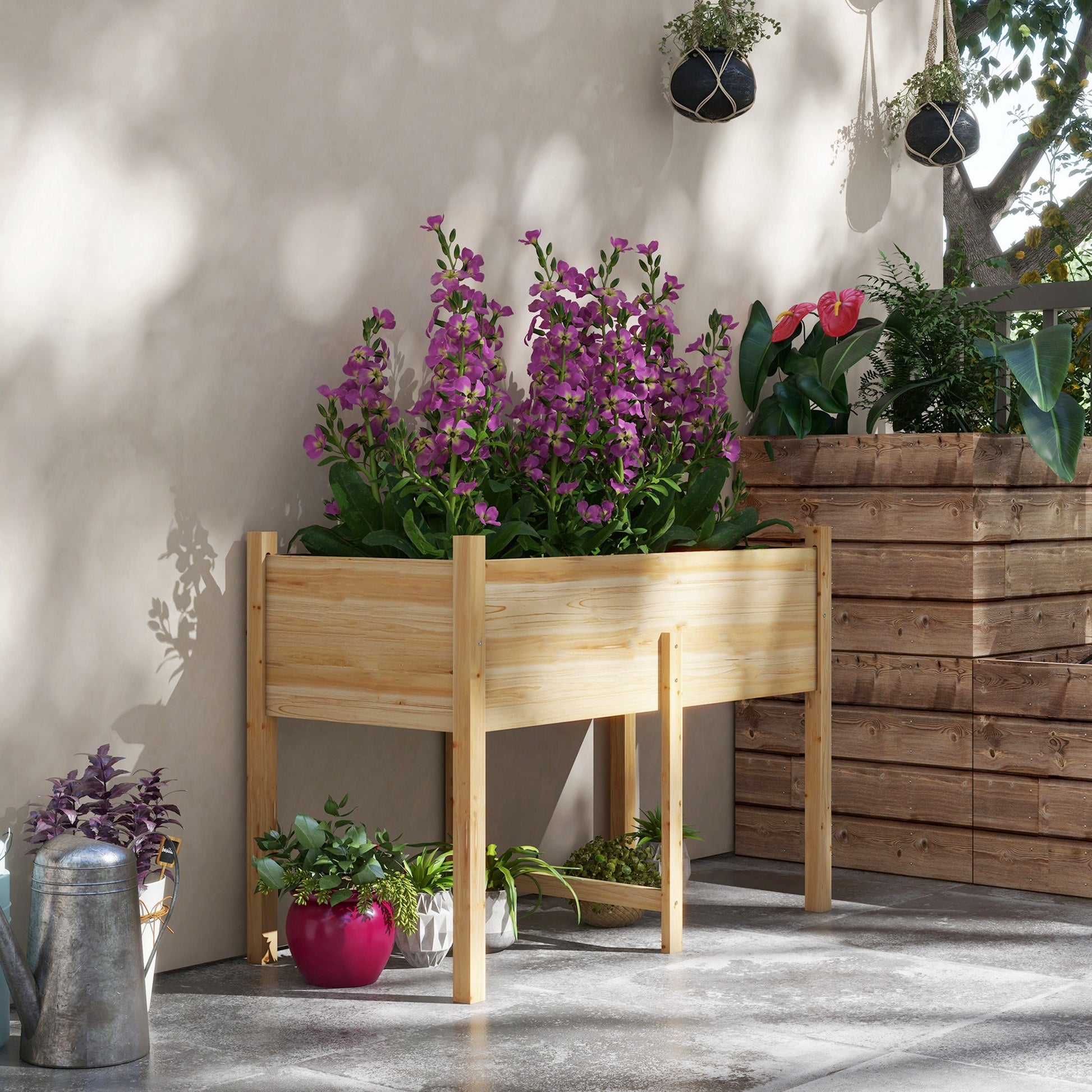 Wooden Raised Garden Bed with Drain Holes, Bed Liner for Vegetables, Flowers, Herbs, Outdoor Elevated Planter Box with Legs for Backyard Patio, 45.3"x21.7"x31.5", Natural