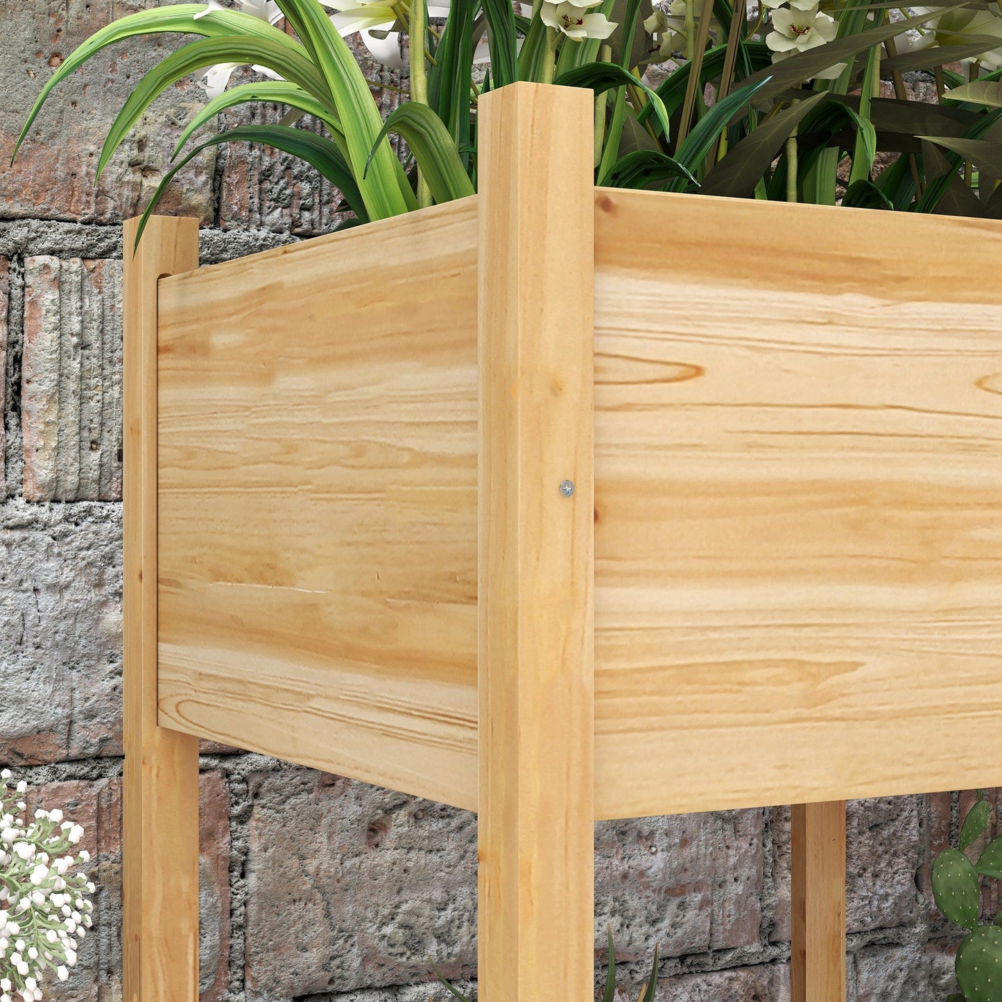 Wooden Raised Garden Bed with Drain Holes, Bed Liner for Vegetables, Flowers, Herbs, Outdoor Elevated Planter Box with Legs for Backyard Patio, 45.3"x21.7"x31.5", Natural
