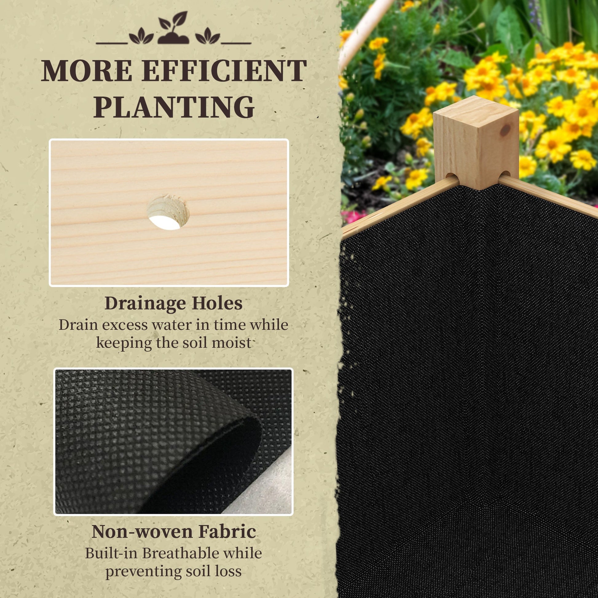 Wooden Raised Garden Bed with Drain Holes, Bed Liner for Vegetables, Flowers, Herbs, Outdoor Elevated Planter Box with Legs for Backyard Patio, 45.3"x21.7"x31.5", Natural