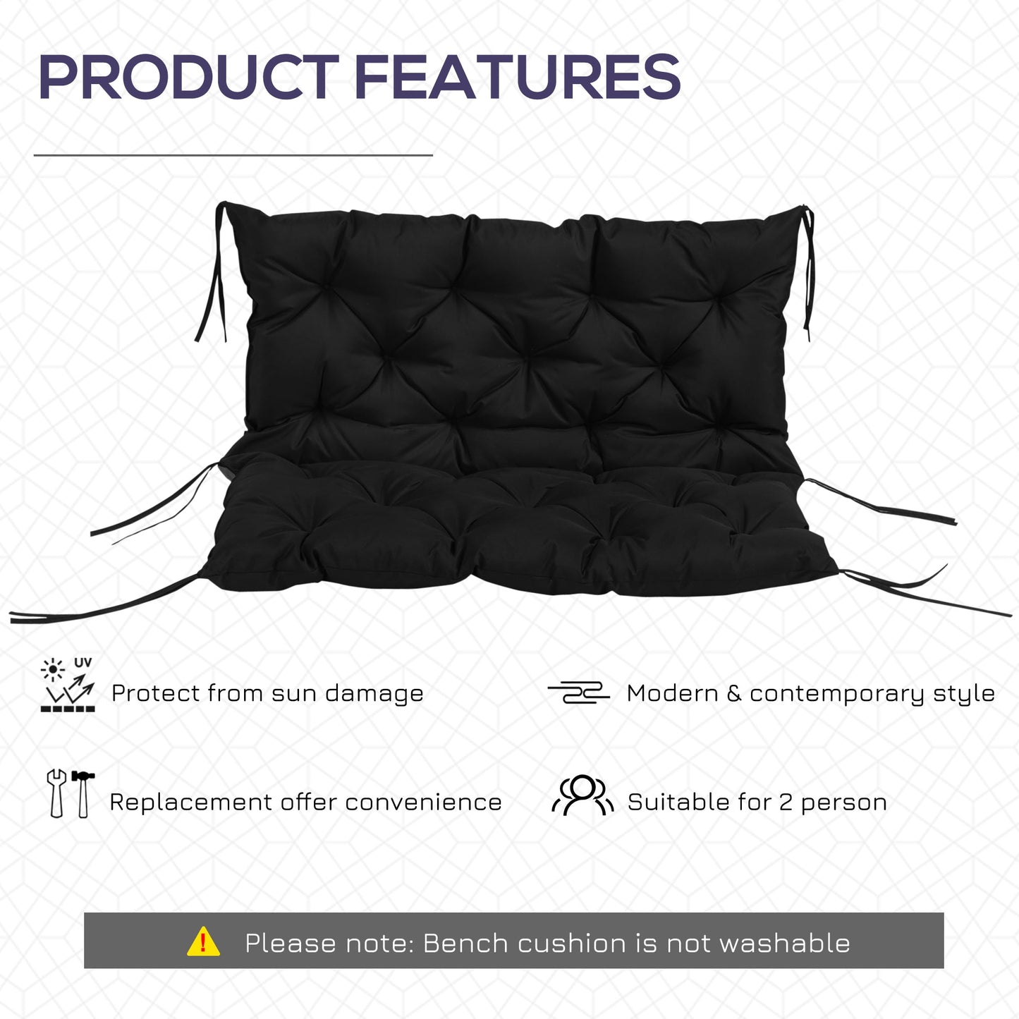 Porch Swing Cushion Garden Bench Cushion with Backrest, Non-Slip 2-Seater Thick Pad, Swing Chair Mat Replacement for Indoor and Outdoor, 39.4" x 38.6", Black