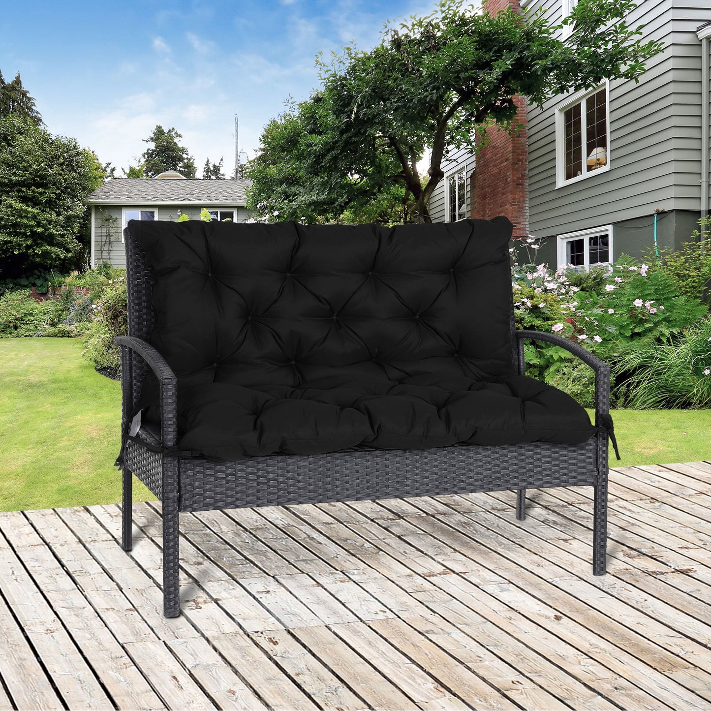 Porch Swing Cushion Garden Bench Cushion with Backrest, Non-Slip 2-Seater Thick Pad, Swing Chair Mat Replacement for Indoor and Outdoor, 39.4" x 38.6", Black