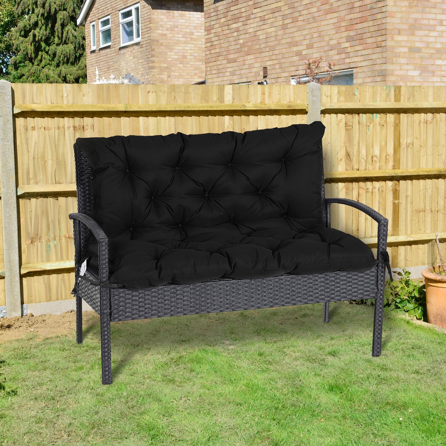Porch Swing Cushion Garden Bench Cushion with Backrest, Non-Slip 2-Seater Thick Pad, Swing Chair Mat Replacement for Indoor and Outdoor, 39.4" x 38.6", Black