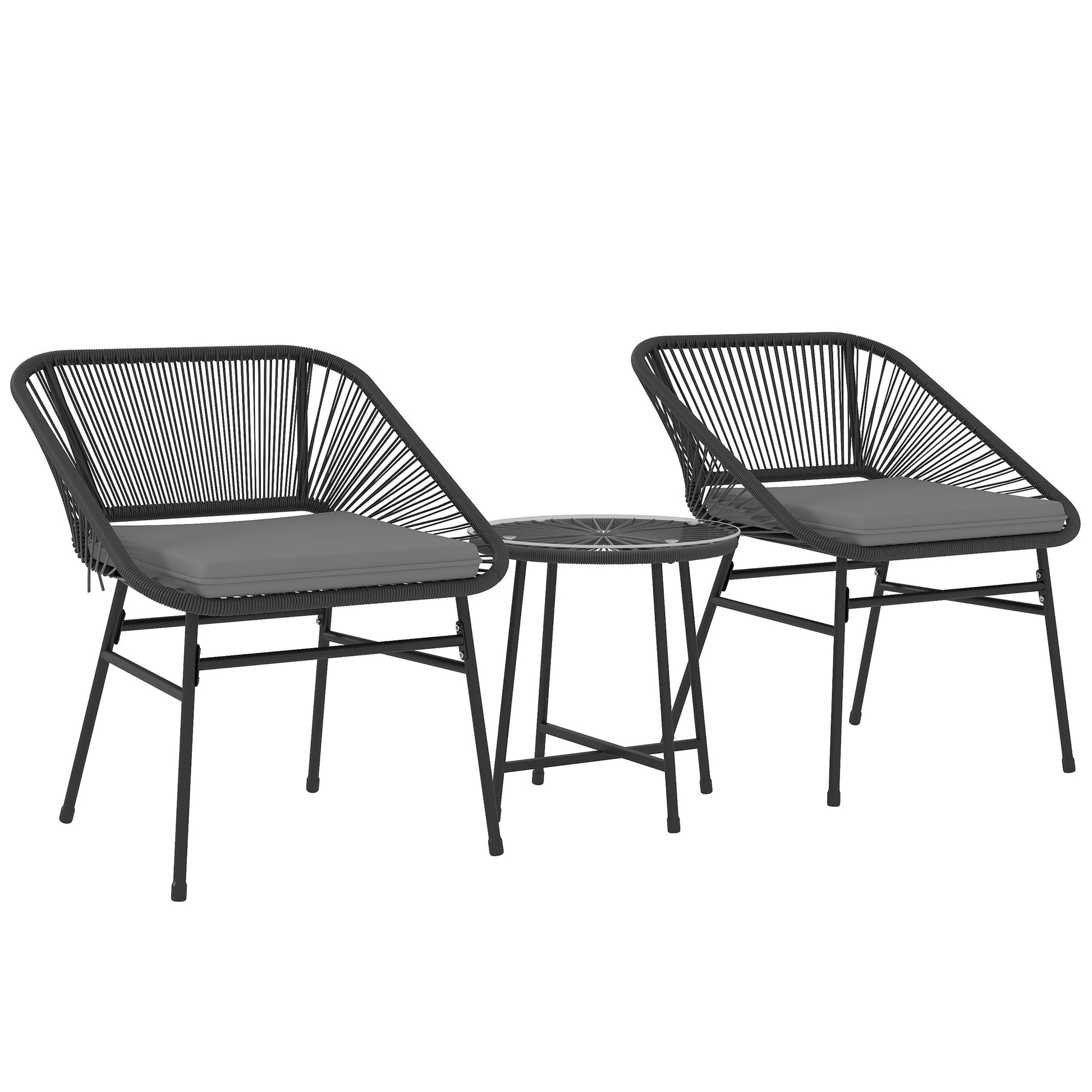 3 Pieces Wicker Patio Furniture Set, Acapulco Chair Set with Glass Top Coffee Table and Cushions, Bistro Table Set Outdoor Patio Conversation Set for Porch, Balcony, Black