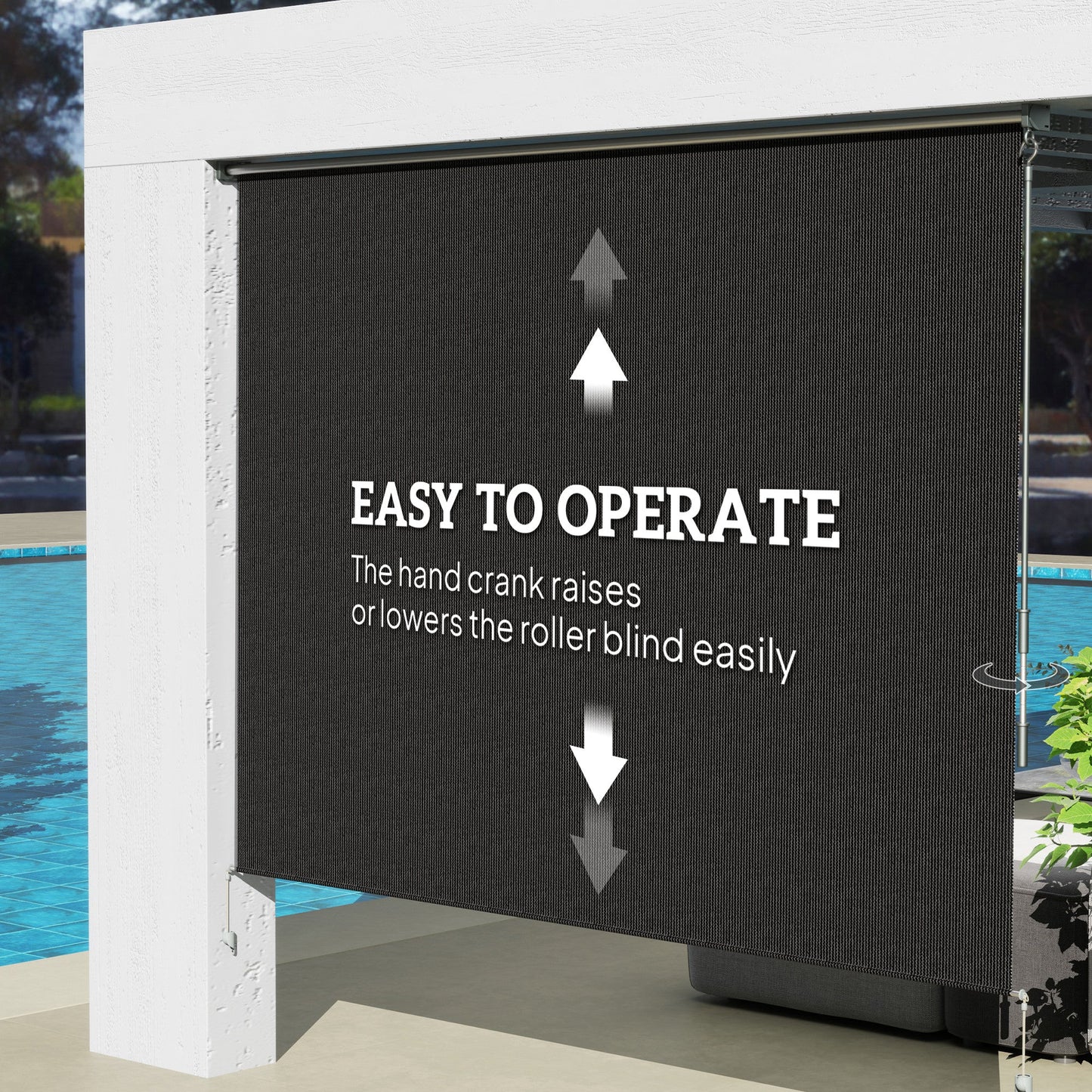 8'W x 6'H Roller Shades, Outdoor Blinds Cordless Roll Up Shade for Porch Balcony Gazebo, Black