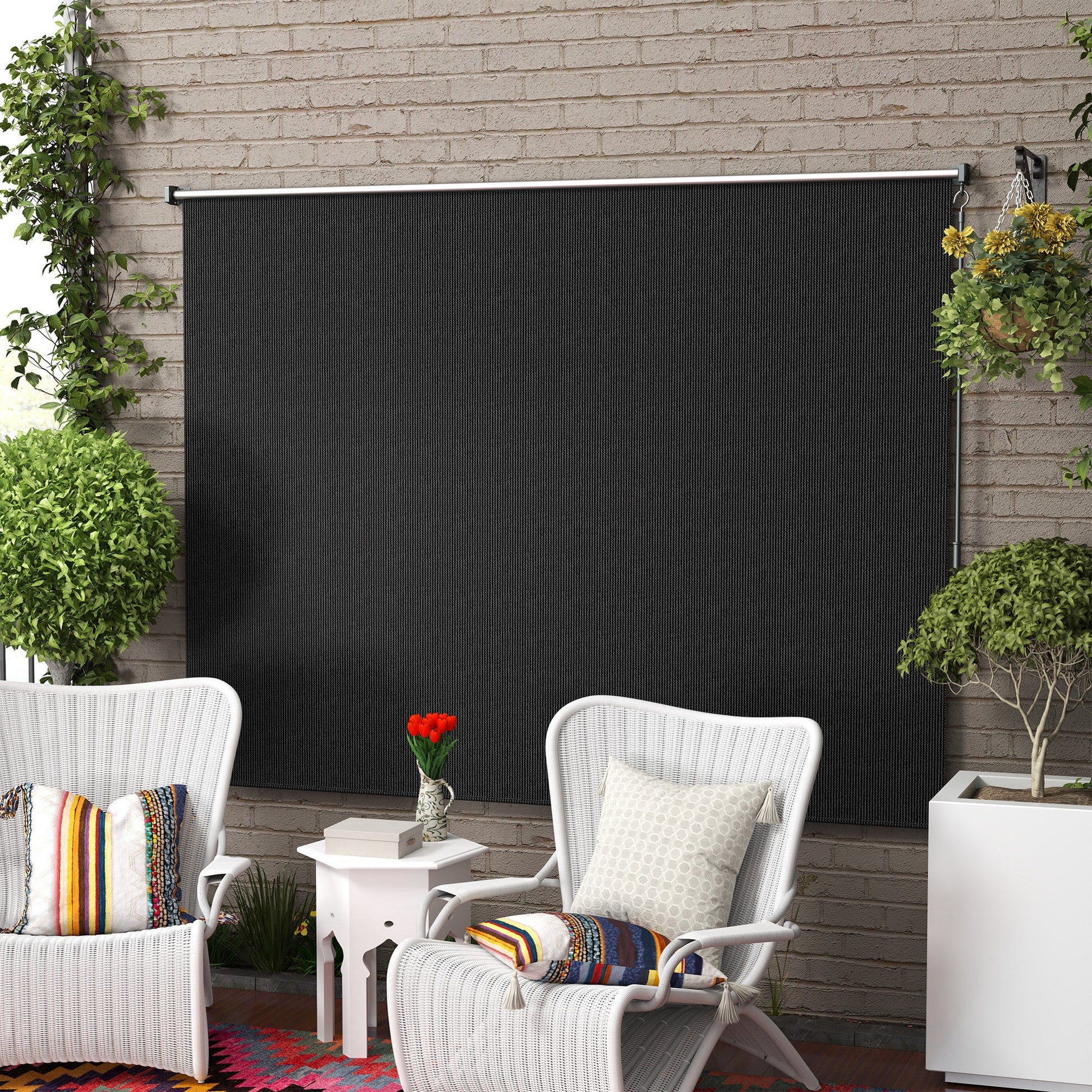 8'W x 6'H Roller Shades, Outdoor Blinds Cordless Roll Up Shade for Porch Balcony Gazebo, Black