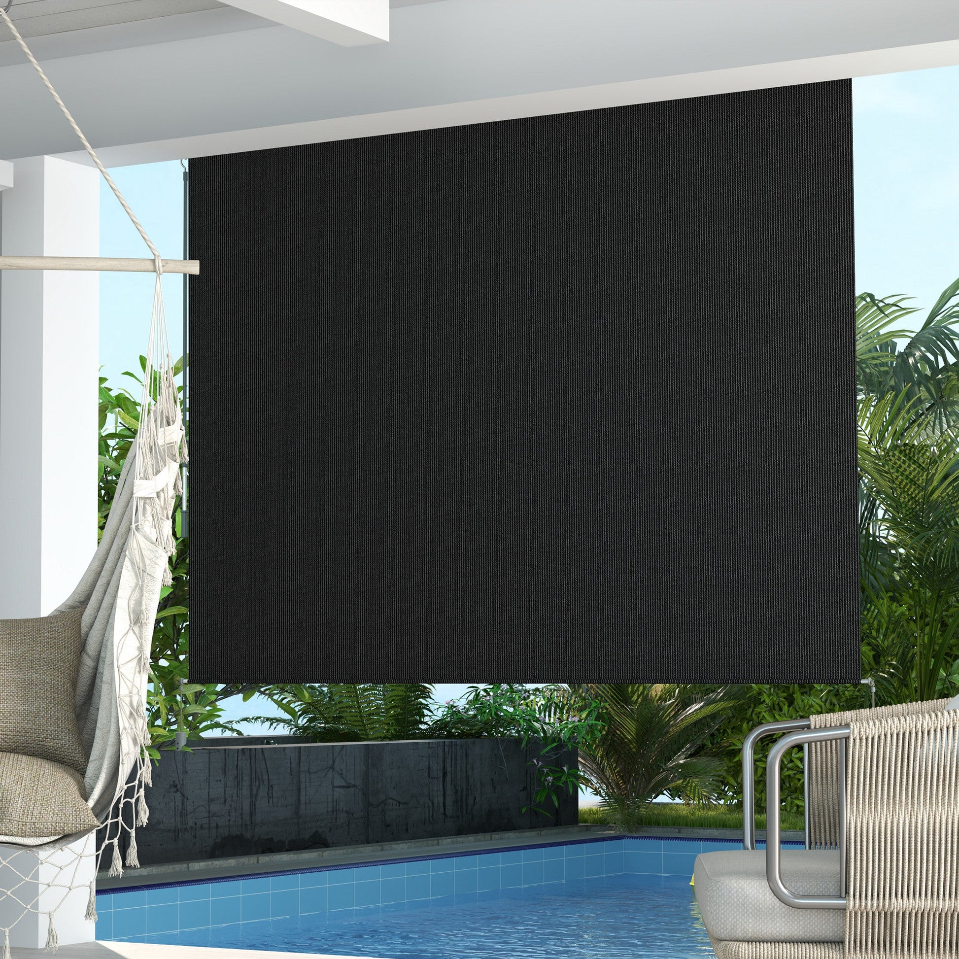 8'W x 6'H Roller Shades, Outdoor Blinds Cordless Roll Up Shade for Porch Balcony Gazebo, Black