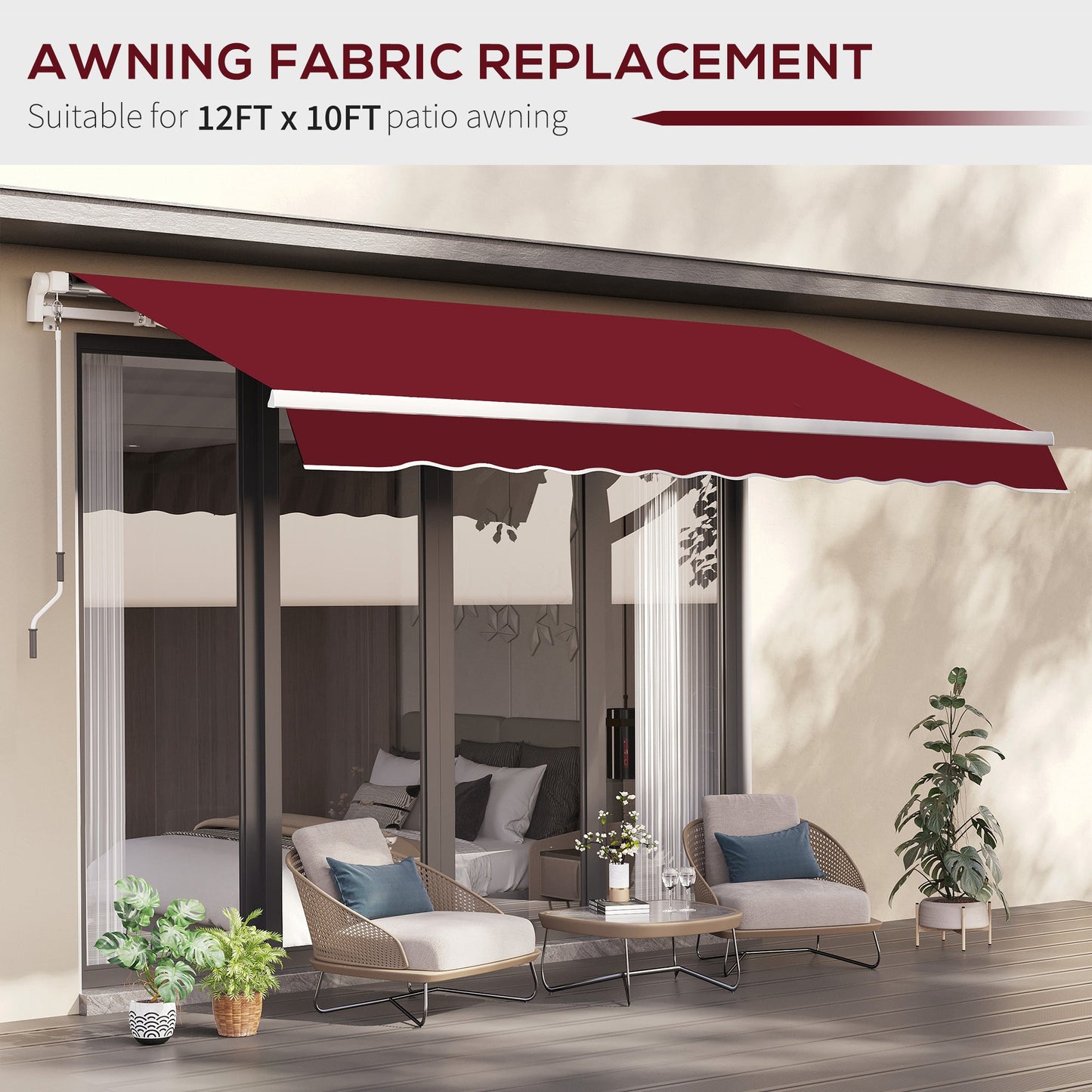 11' x 10' Retractable Awning Fabric Replacement Outdoor Sunshade Canopy Awning Cover, UV Protection, Wine Red