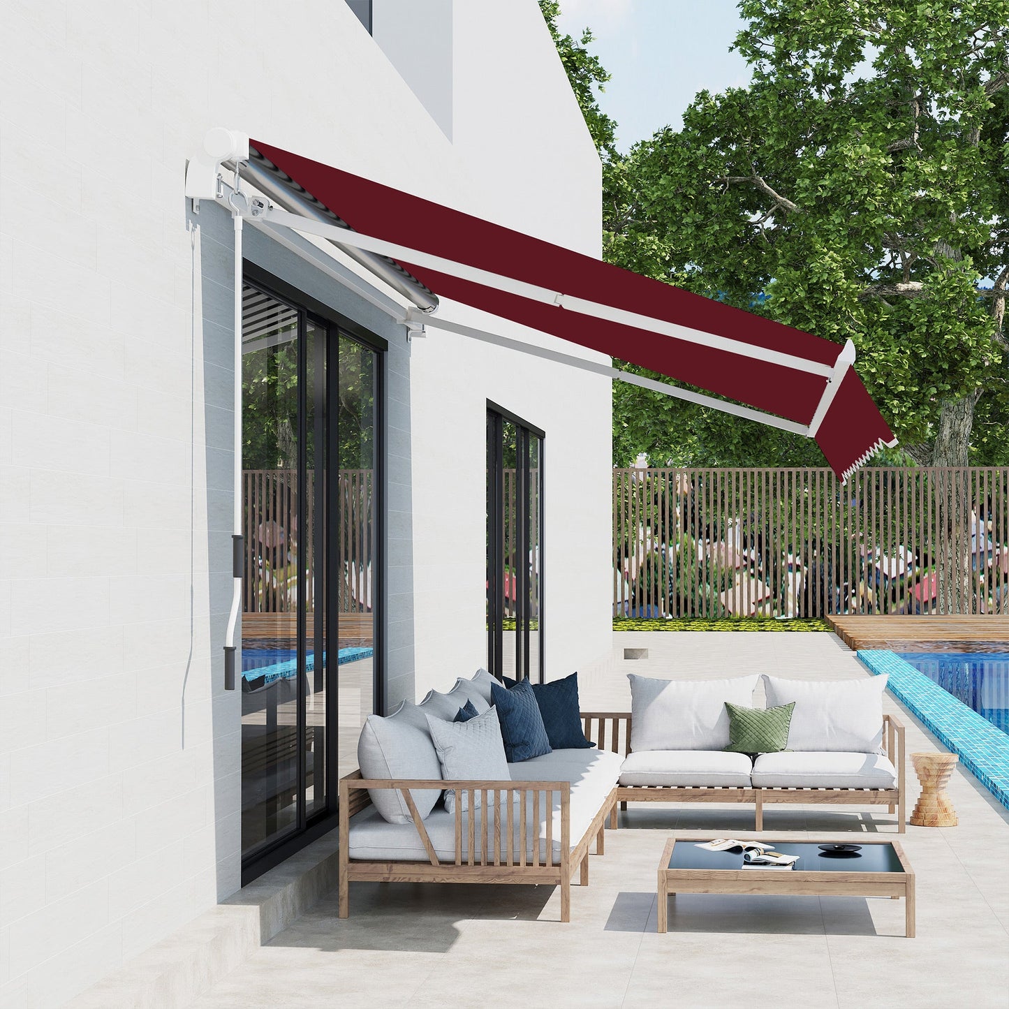 11' x 10' Retractable Awning Fabric Replacement Outdoor Sunshade Canopy Awning Cover, UV Protection, Wine Red