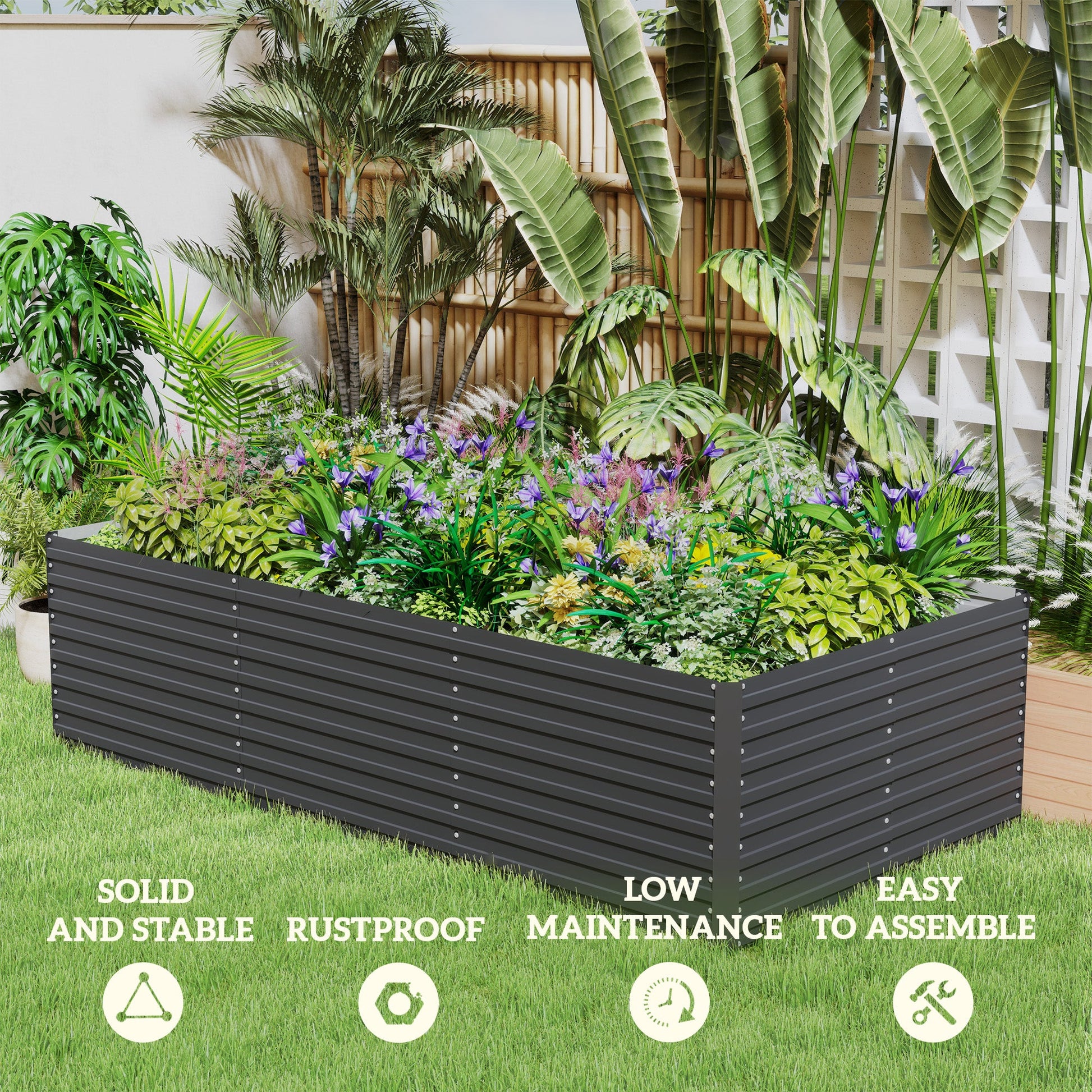 Galvanized Raised Garden Bed, 8' x 4' x 2' Large Outdoor Metal Planter Box, Standing Raised Bed for Growing Flowers, Herbs and Vegetables, Dark Grey