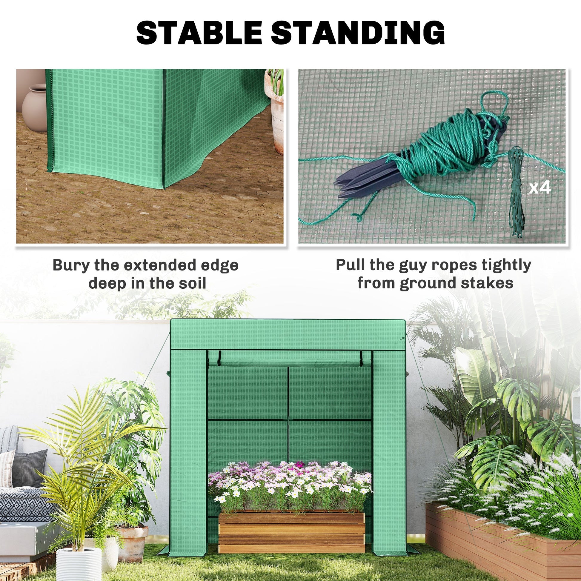 Lean-to Tomato Greenhouse with PE Cover, Walk-in Green House with Roll-up Door and 2 Mesh Windows, Portable Plant Grow House for Indoor Outdoor, 77.2"x30.3"x77.6", Green