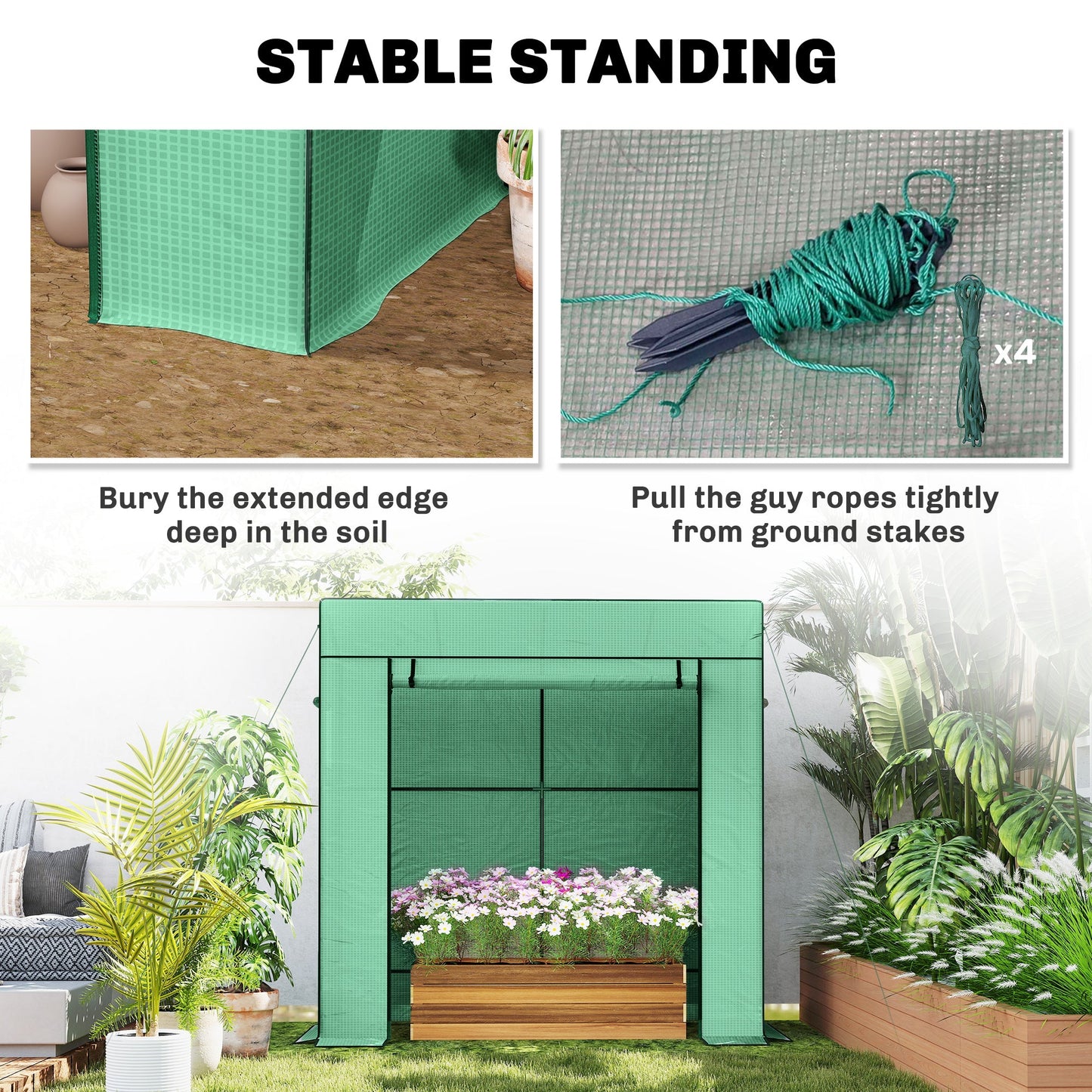 Lean-to Tomato Greenhouse with PE Cover, Walk-in Green House with Roll-up Door and 2 Mesh Windows, Portable Plant Grow House for Indoor Outdoor, 77.2"x30.3"x77.6", Green