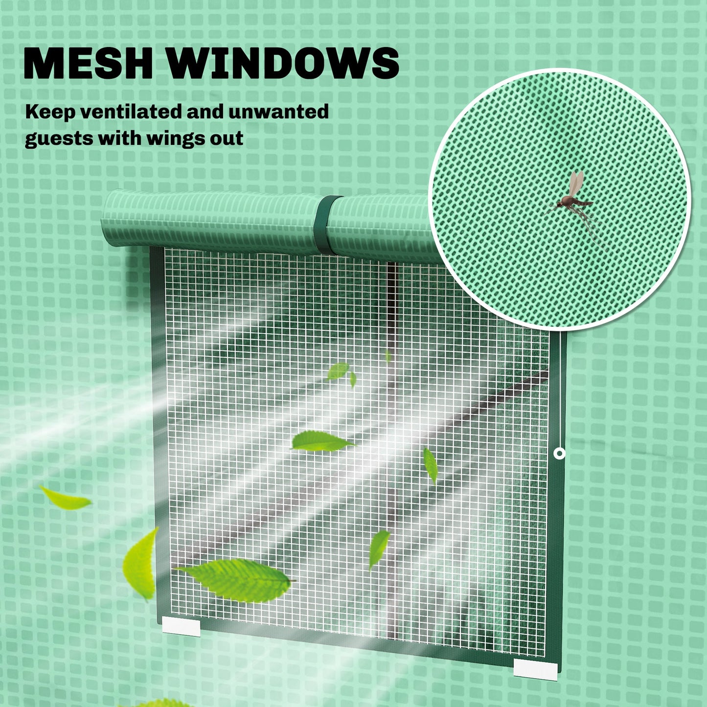 Lean-to Tomato Greenhouse with PE Cover, Walk-in Green House with Roll-up Door and 2 Mesh Windows, Portable Plant Grow House for Indoor Outdoor, 77.2"x30.3"x77.6", Green