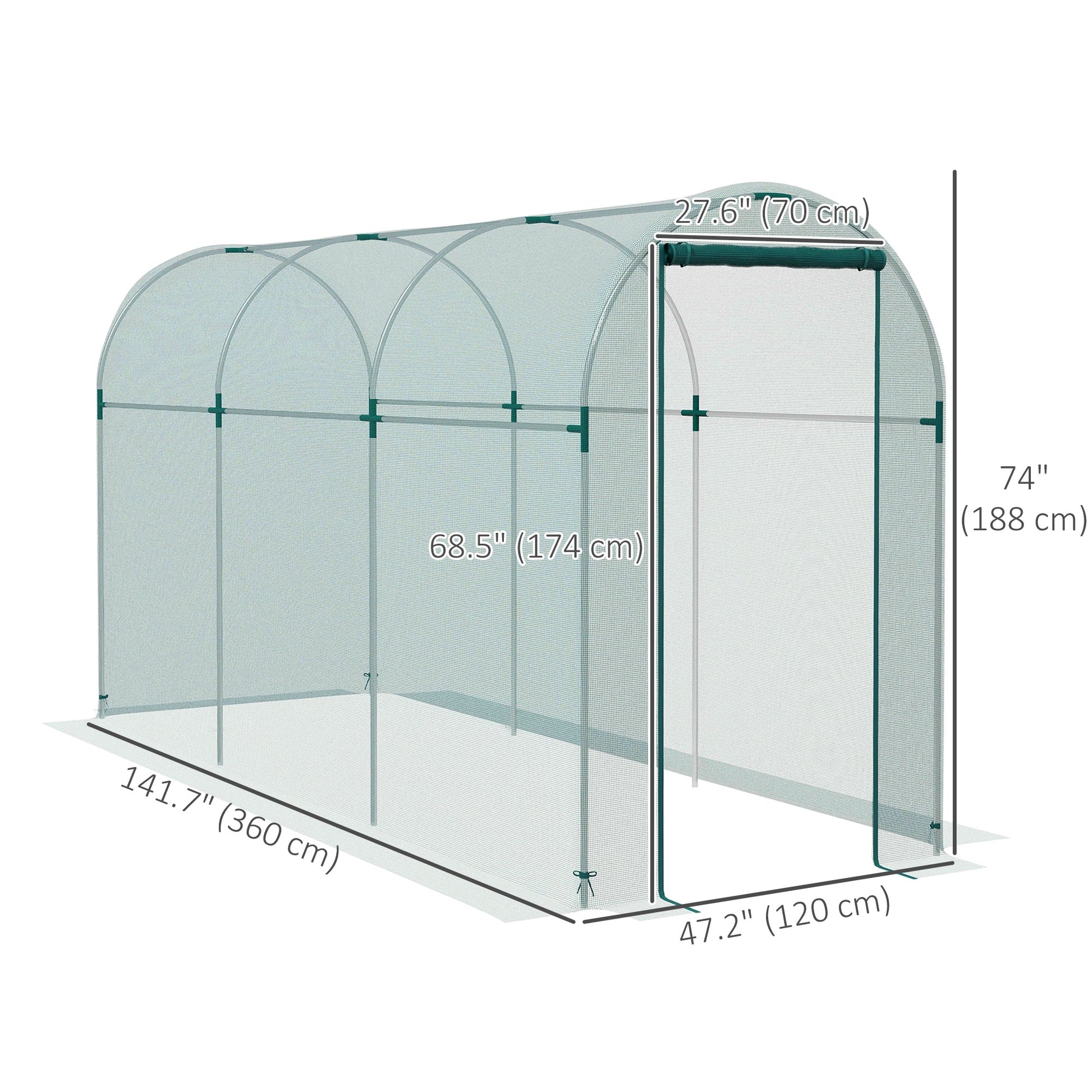 4' x 12' Crop Cage, Plant Protection Tent with Zippered Door and Galvanized Steel Frame, Fruit Cage Netting Cover for Garden, Yard, Lawn, Green