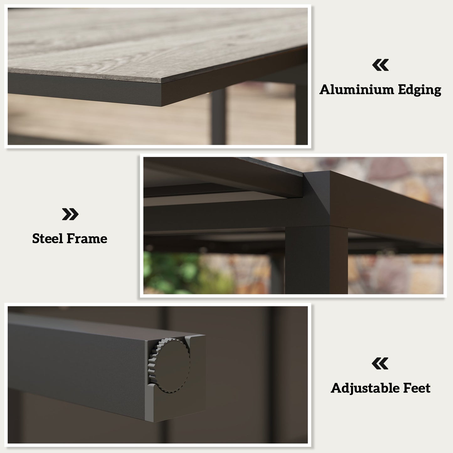 Extendable Patio Dining Table, 63"-94.5" Adjustable Outdoor Dining Table for 6-8 Person, Rectangular Table with Aluminium Edging, Steel Frame, for Porch, Deck, Garden