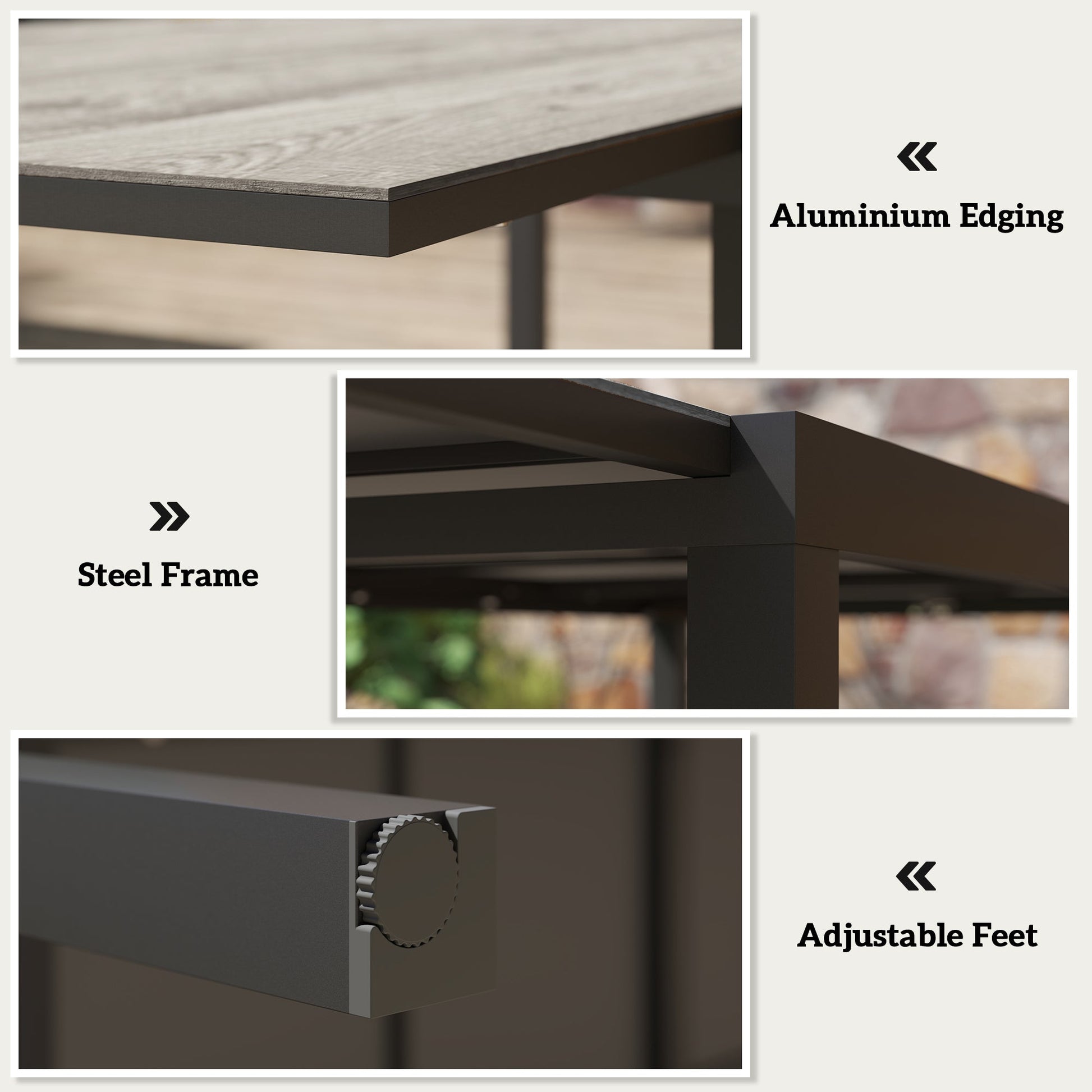 Extendable Patio Dining Table, 63"-94.5" Adjustable Outdoor Dining Table for 6-8 Person, Rectangular Table with Aluminium Edging, Steel Frame, for Porch, Deck, Garden