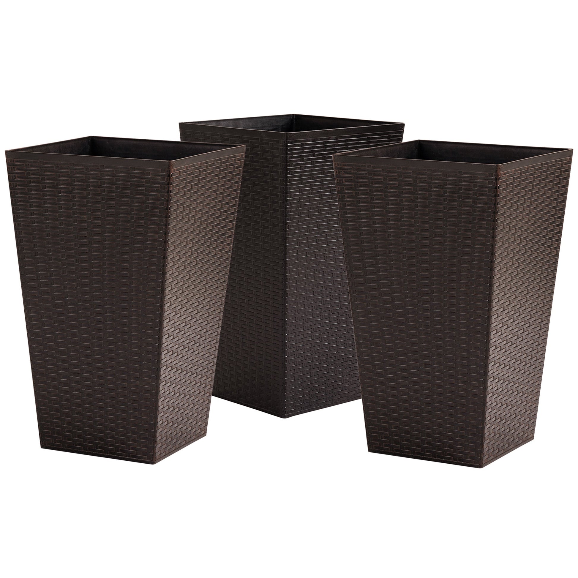 Set of 3 Tall Planters for Outdoor Plants with Drainage Hole, Indoor Outdoor Planter Flower Pot Set for Front Door, Entryway, Patio and Deck, Brown