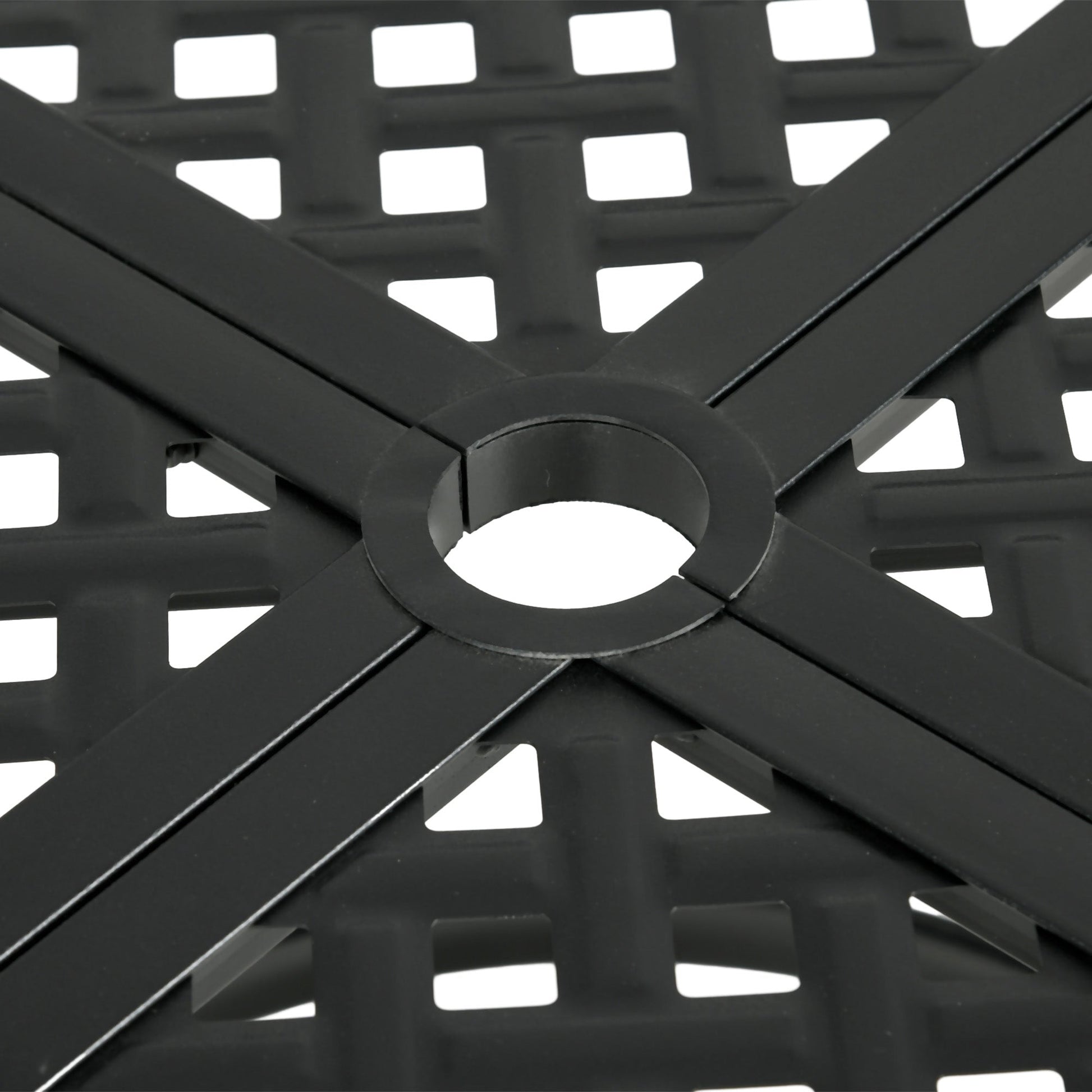 42" Round Outdoor Dining Table for 4 Persons, Metal Patio Dining Table with Umbrella Hole and Steel Frame for Backyard, Lawn, Balcony, Pool, Black
