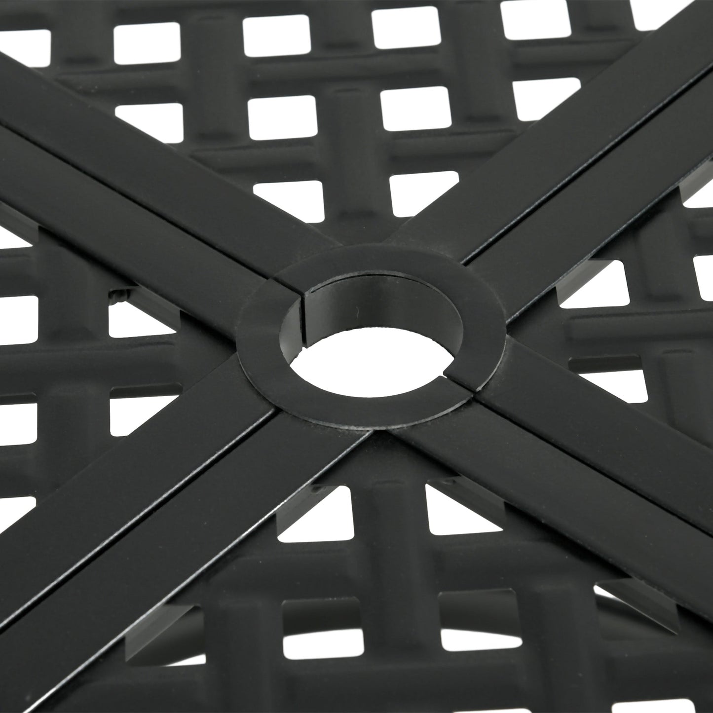 42" Round Outdoor Dining Table for 4 Persons, Metal Patio Dining Table with Umbrella Hole and Steel Frame for Backyard, Lawn, Balcony, Pool, Black