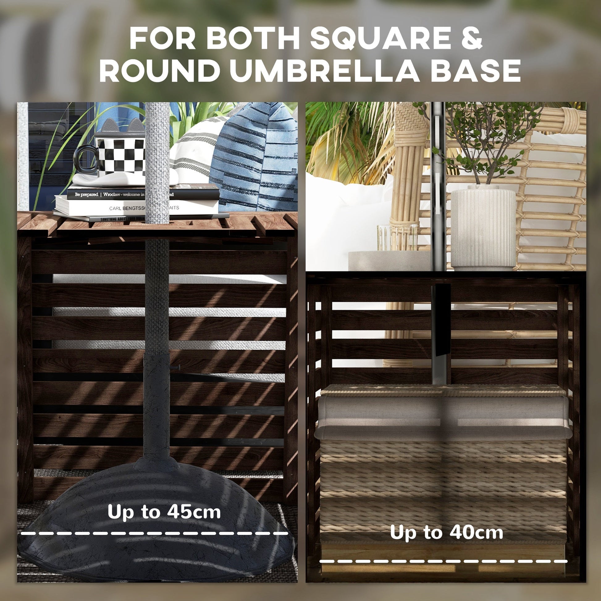 2-in-1 Outdoor Storage Box for Umbrella Base, Patio Side Table, Wooden Patio Umbrella Stand Table with Umbrella Hole, Brown
