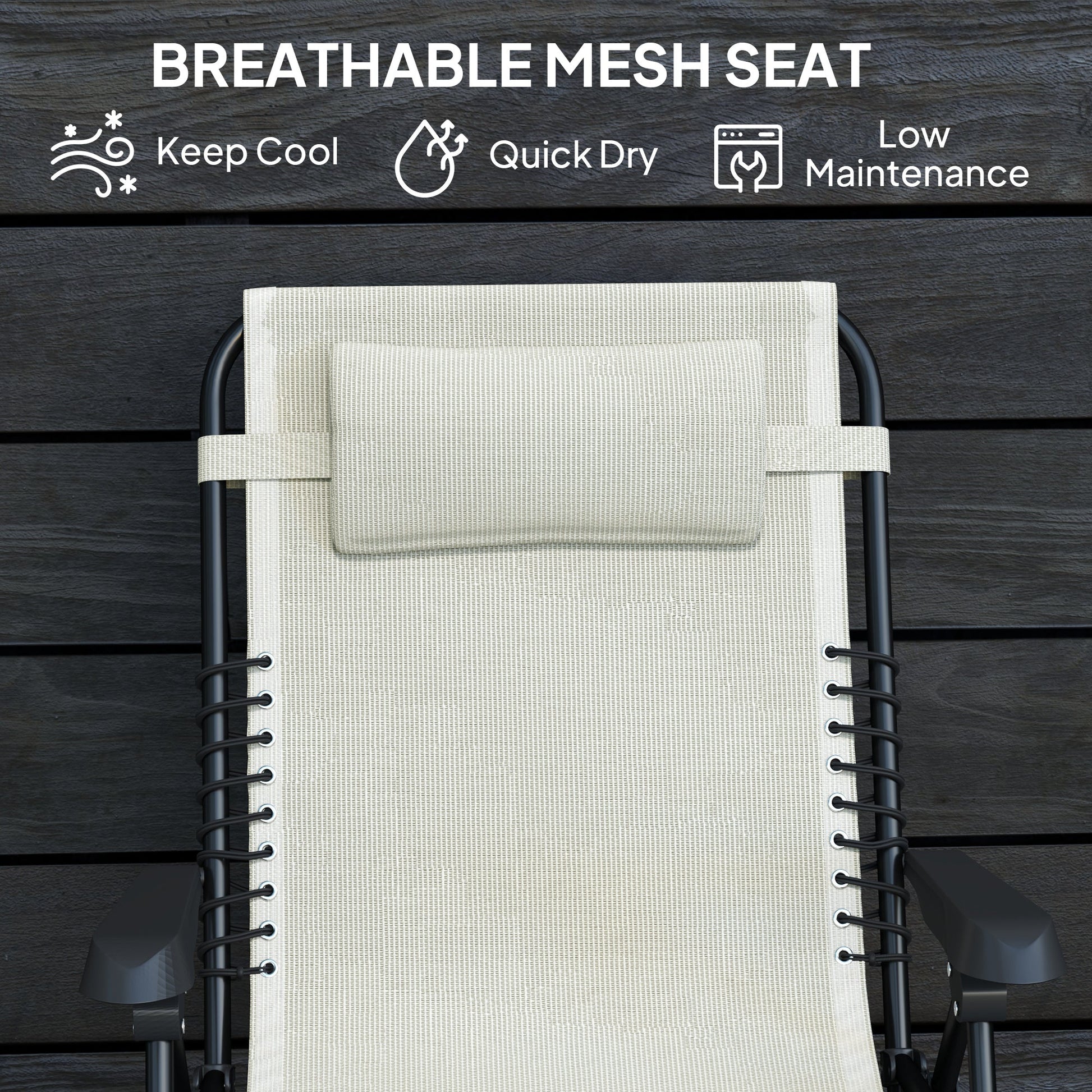 Zero Gravity Chair, Folding Outdoor Lounge Chair, 5-Position Adjustable Patio Lounger Recliner with Padded Removable Headrest for Lawn, Beach, Poolside, Beige