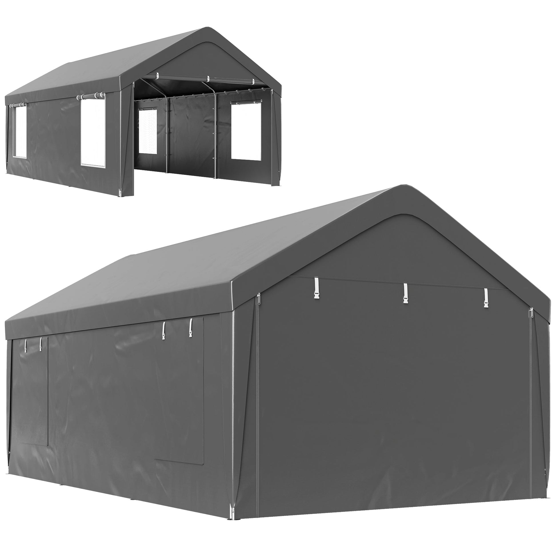 Carport, 12 x 20ft Portable Garage with 2 Roll-Up Doors and 4 Windows, Heavy Duty Outdoor Car Shelter with Removable Sidewalls for Car, Truck, Garden Tools, Dark Grey