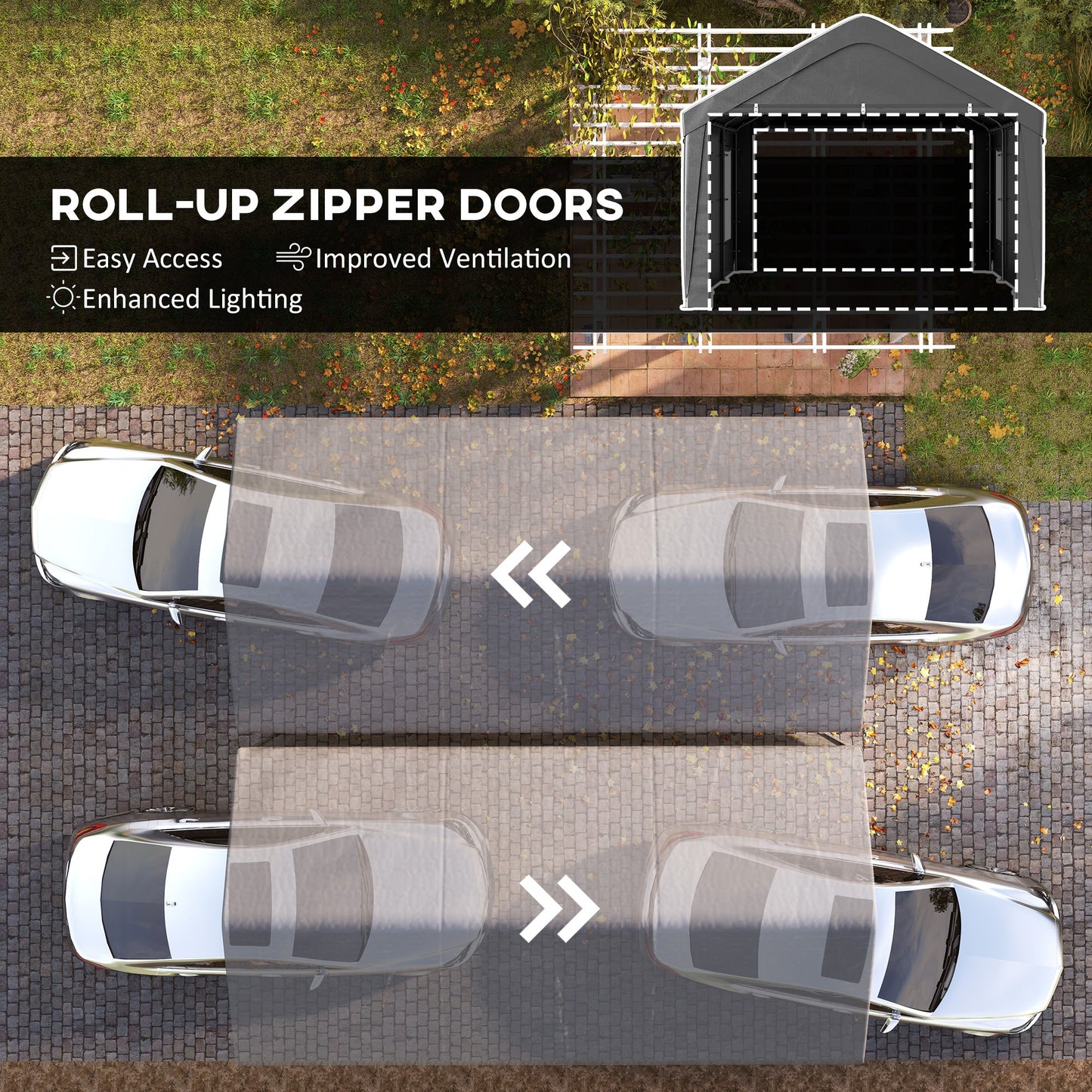 Carport, 12 x 20ft Portable Garage with 2 Roll-Up Doors and 4 Windows, Heavy Duty Outdoor Car Shelter with Removable Sidewalls for Car, Truck, Garden Tools, Dark Grey