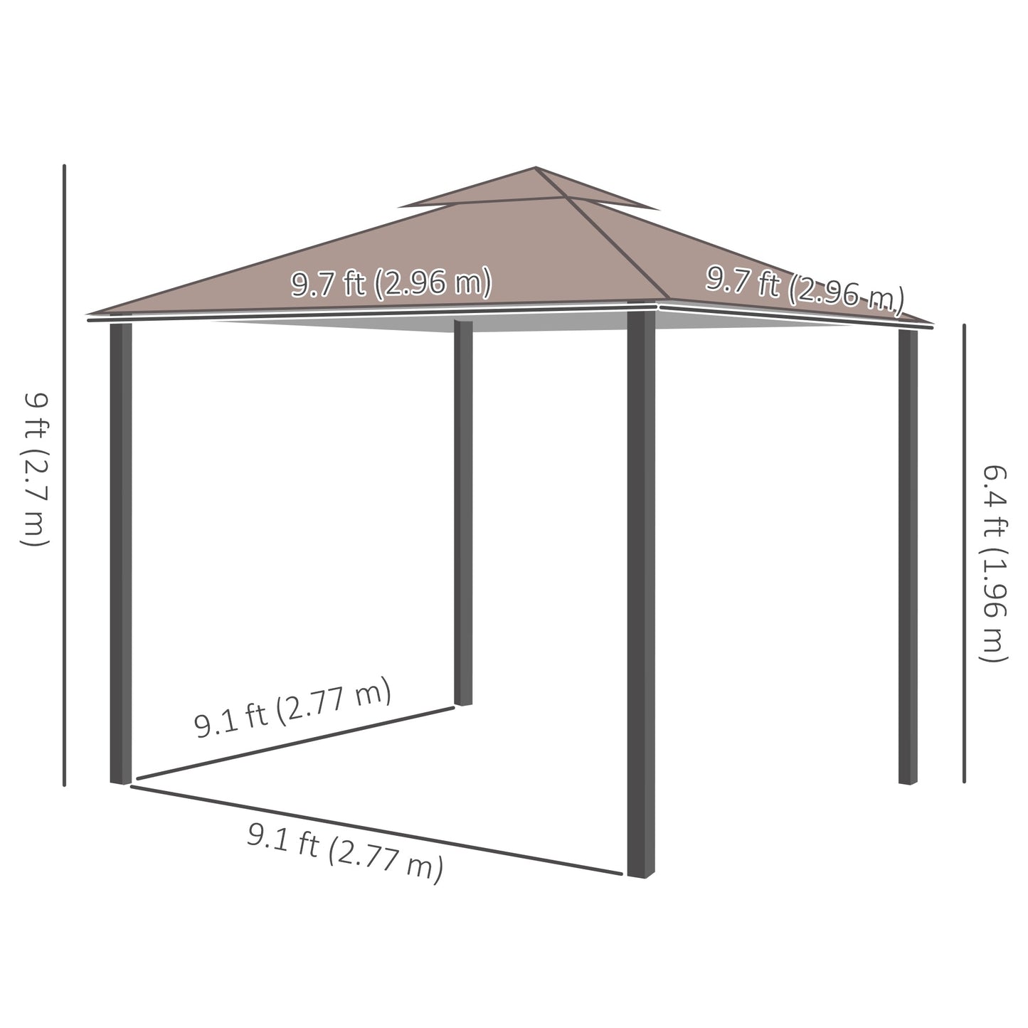 10' x 10' Outdoor Patio Gazebo Double Soft-top Garden Shelter Tent with Beautiful Polyester Curtains, & Mesh Screen Drapes, Brown