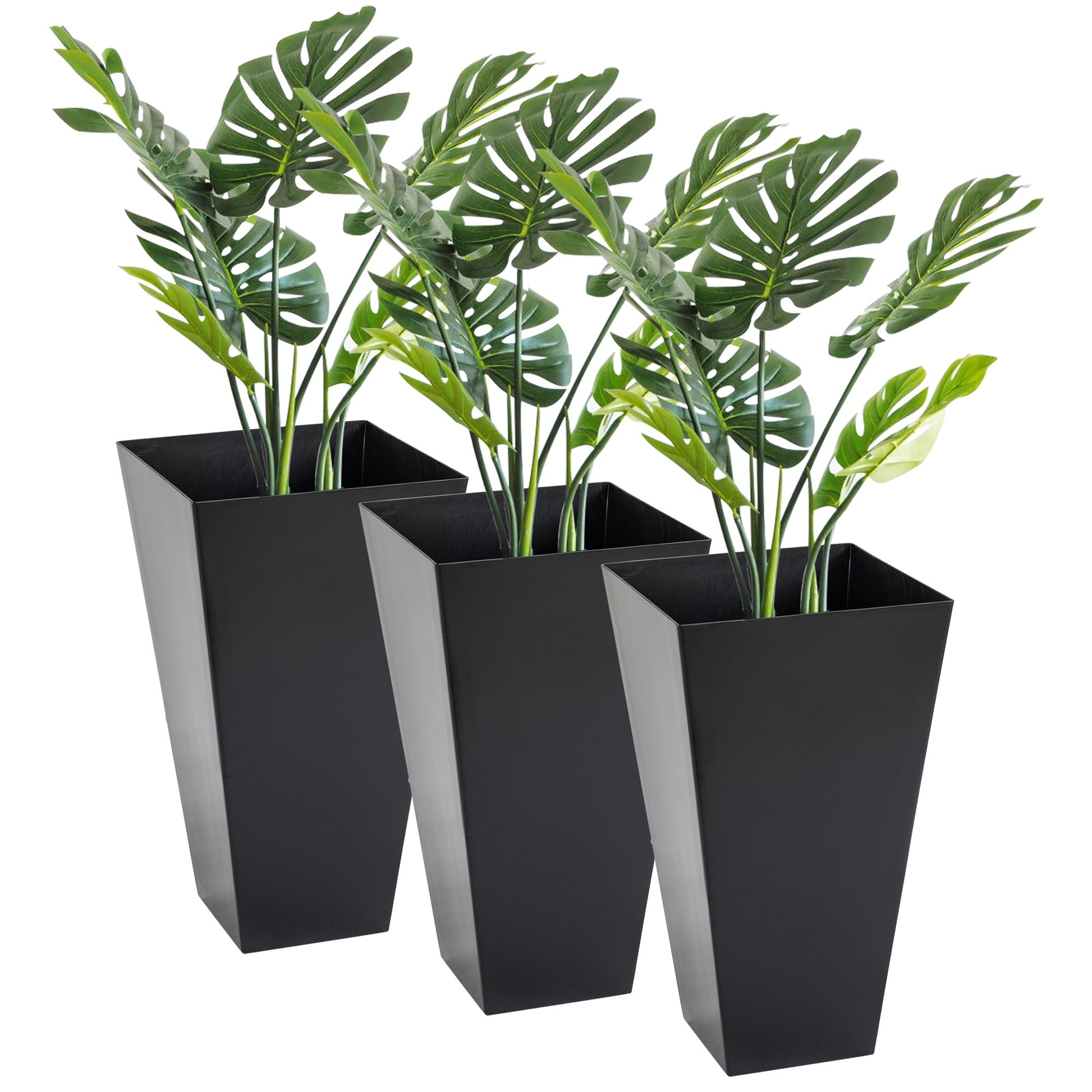 28" Tall Planters for Outdoor Plants with Drainage Hole, Set of 3 Taper Indoor Outdoor Planters, Large Plastic Garden Flower Pots for Porch, Patio, Yard, Black