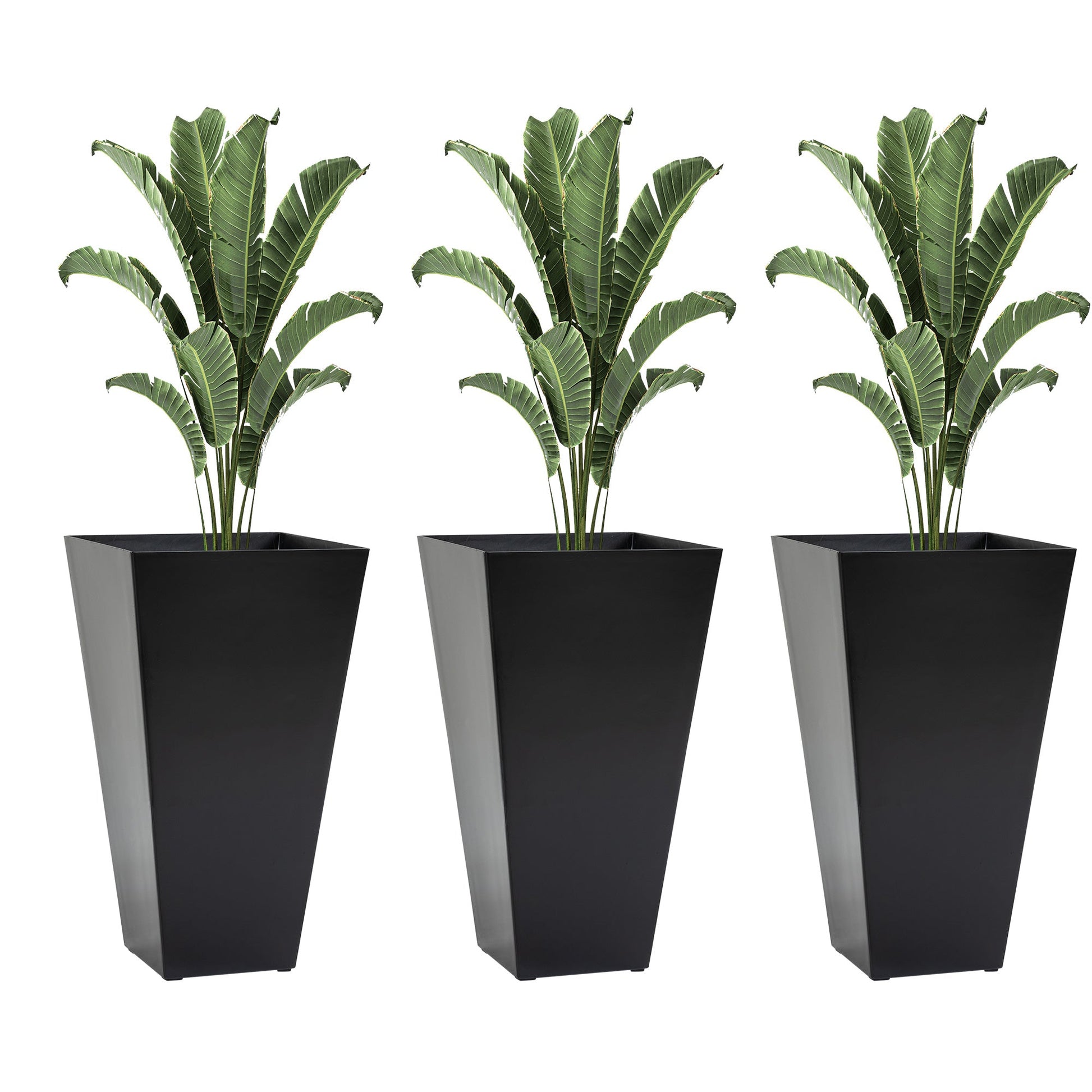 28" Tall Planters for Outdoor Plants with Drainage Hole, Set of 3 Taper Indoor Outdoor Planters, Large Plastic Garden Flower Pots for Porch, Patio, Yard, Black