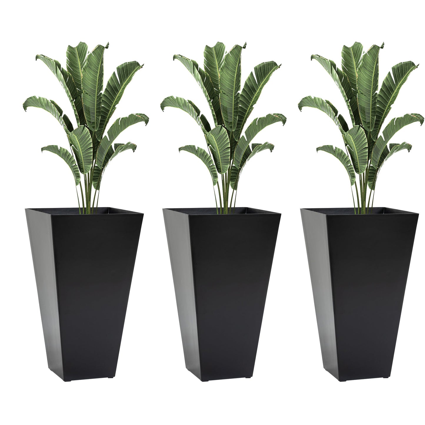 28" Tall Planters for Outdoor Plants with Drainage Hole, Set of 3 Taper Indoor Outdoor Planters, Large Plastic Garden Flower Pots for Porch, Patio, Yard, Black