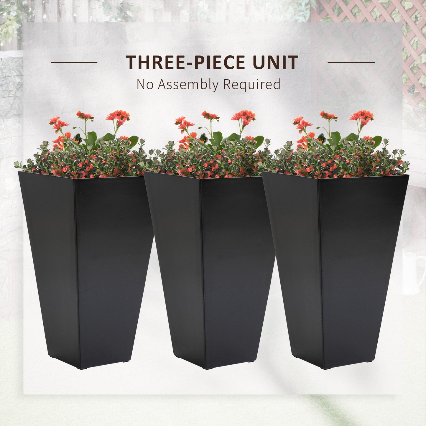 28" Tall Planters for Outdoor Plants with Drainage Hole, Set of 3 Taper Indoor Outdoor Planters, Large Plastic Garden Flower Pots for Porch, Patio, Yard, Black