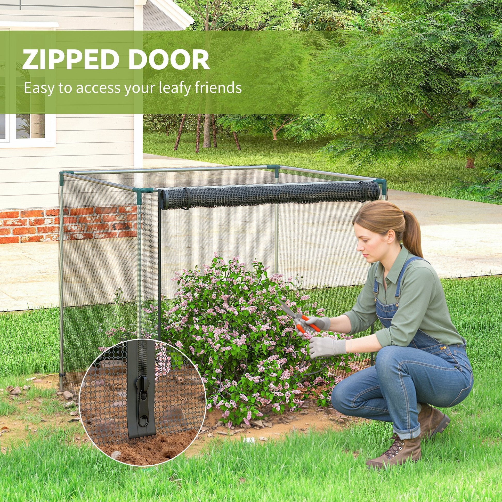 4' x 4' Crop Cage, Plant Protection Tent with Zippered Door and Galvanized Steel Frame, Fruit Cage Netting Cover for Garden, Yard, Lawn, Black