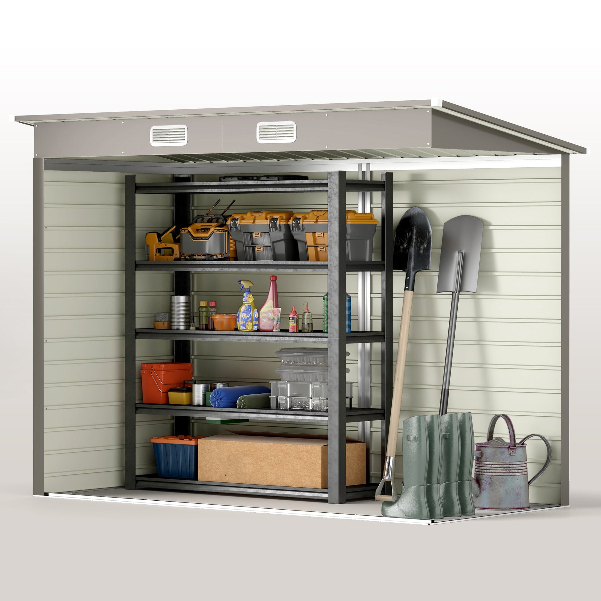 8 x 4FT Outdoor Storage Shed, Easy to Assemble Galvanized Metal Garden Shed, Waterproof Tool Shed with Lockable Door and 2 Vents for Backyard, Lawn, Patio, Light Grey
