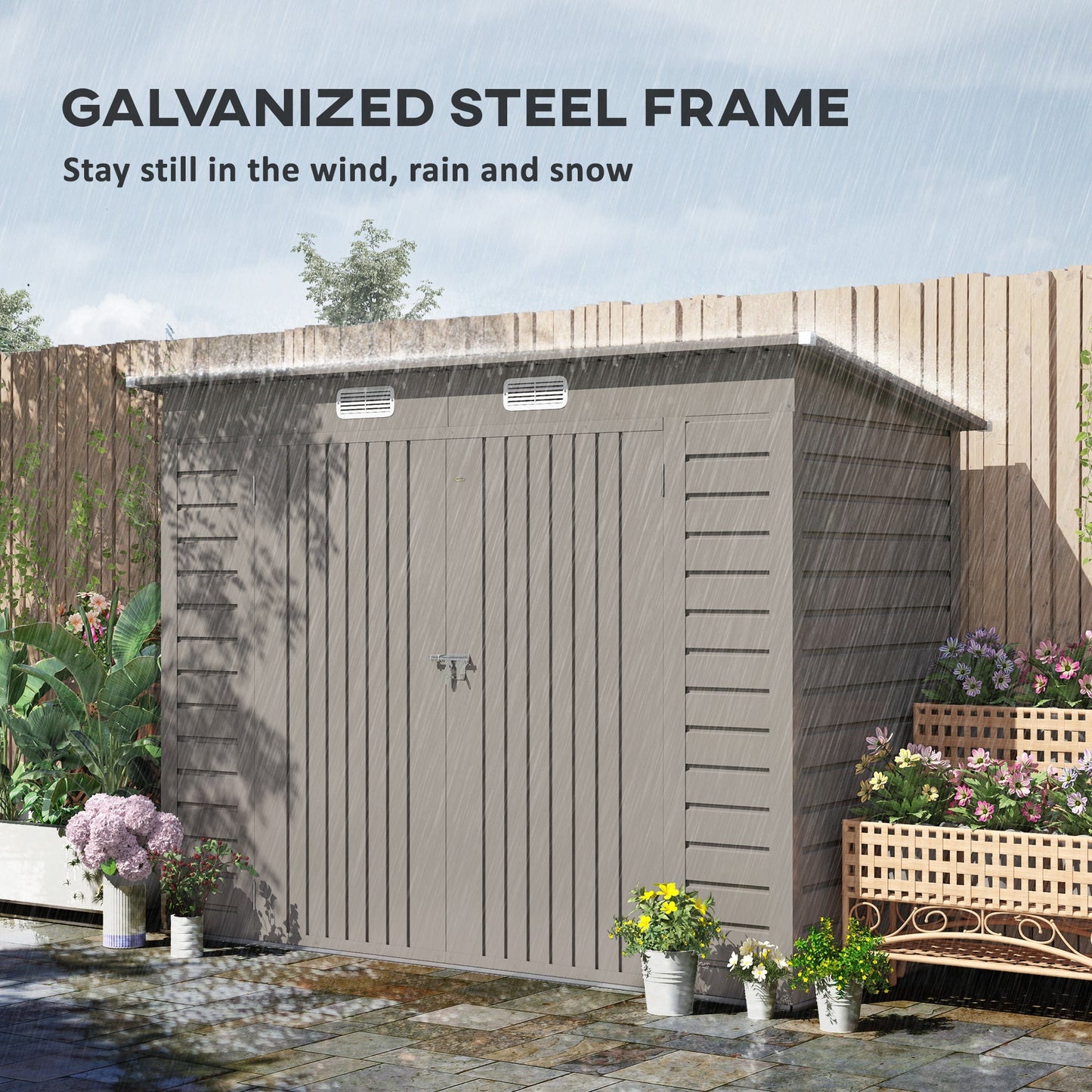 8 x 4FT Outdoor Storage Shed, Easy to Assemble Galvanized Metal Garden Shed, Waterproof Tool Shed with Lockable Door and 2 Vents for Backyard, Lawn, Patio, Light Grey
