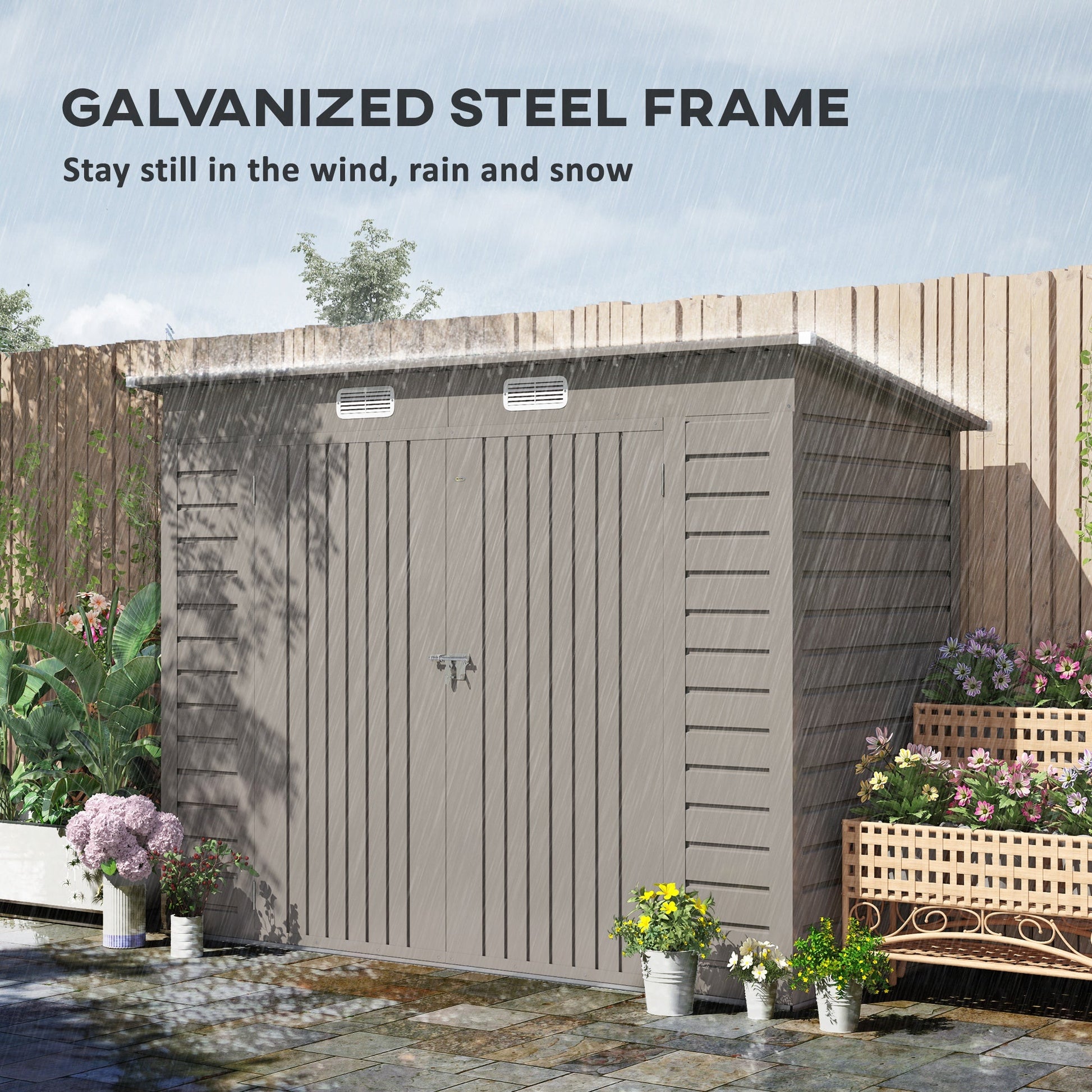 8 x 4FT Outdoor Storage Shed, Easy to Assemble Galvanized Metal Garden Shed, Waterproof Tool Shed with Lockable Door and 2 Vents for Backyard, Lawn, Patio, Light Grey