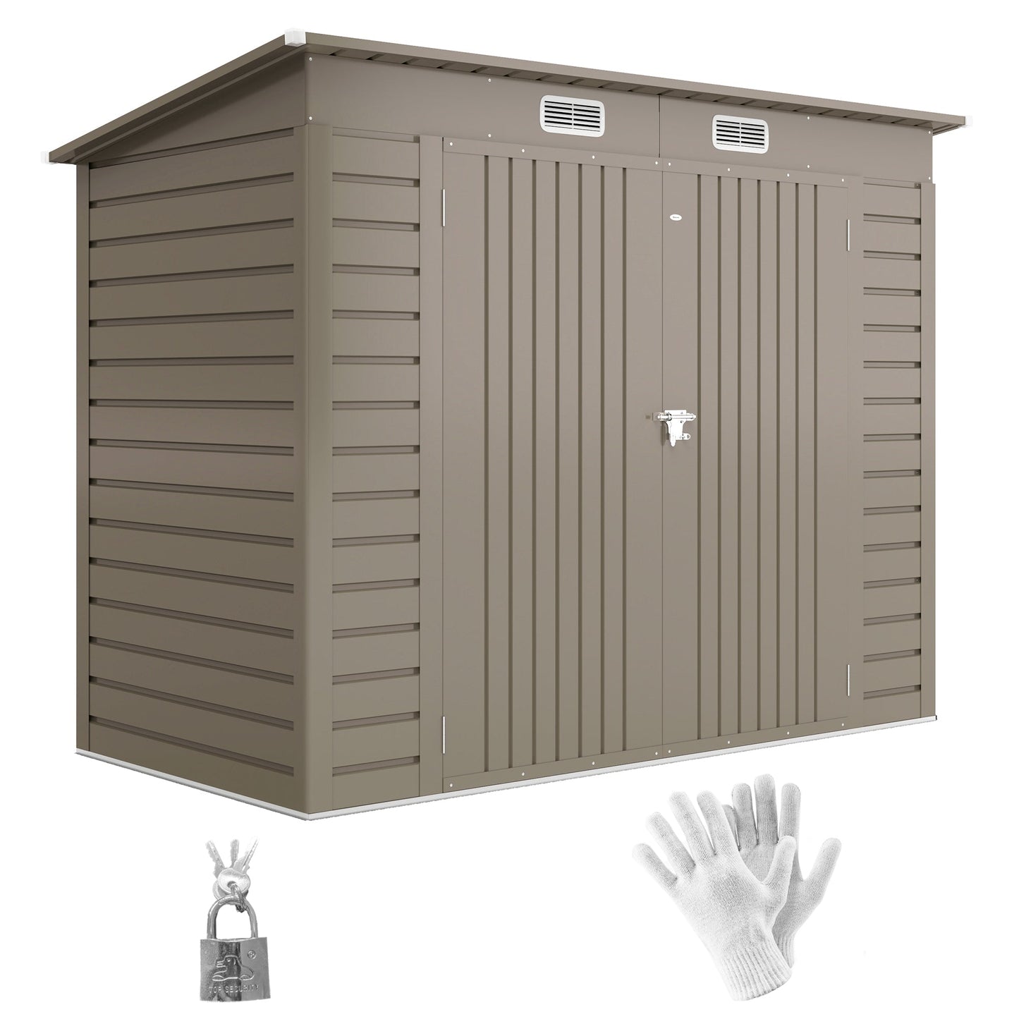 8 x 4FT Outdoor Storage Shed, Easy to Assemble Galvanized Metal Garden Shed, Waterproof Tool Shed with Lockable Door and 2 Vents for Backyard, Lawn, Patio, Light Grey